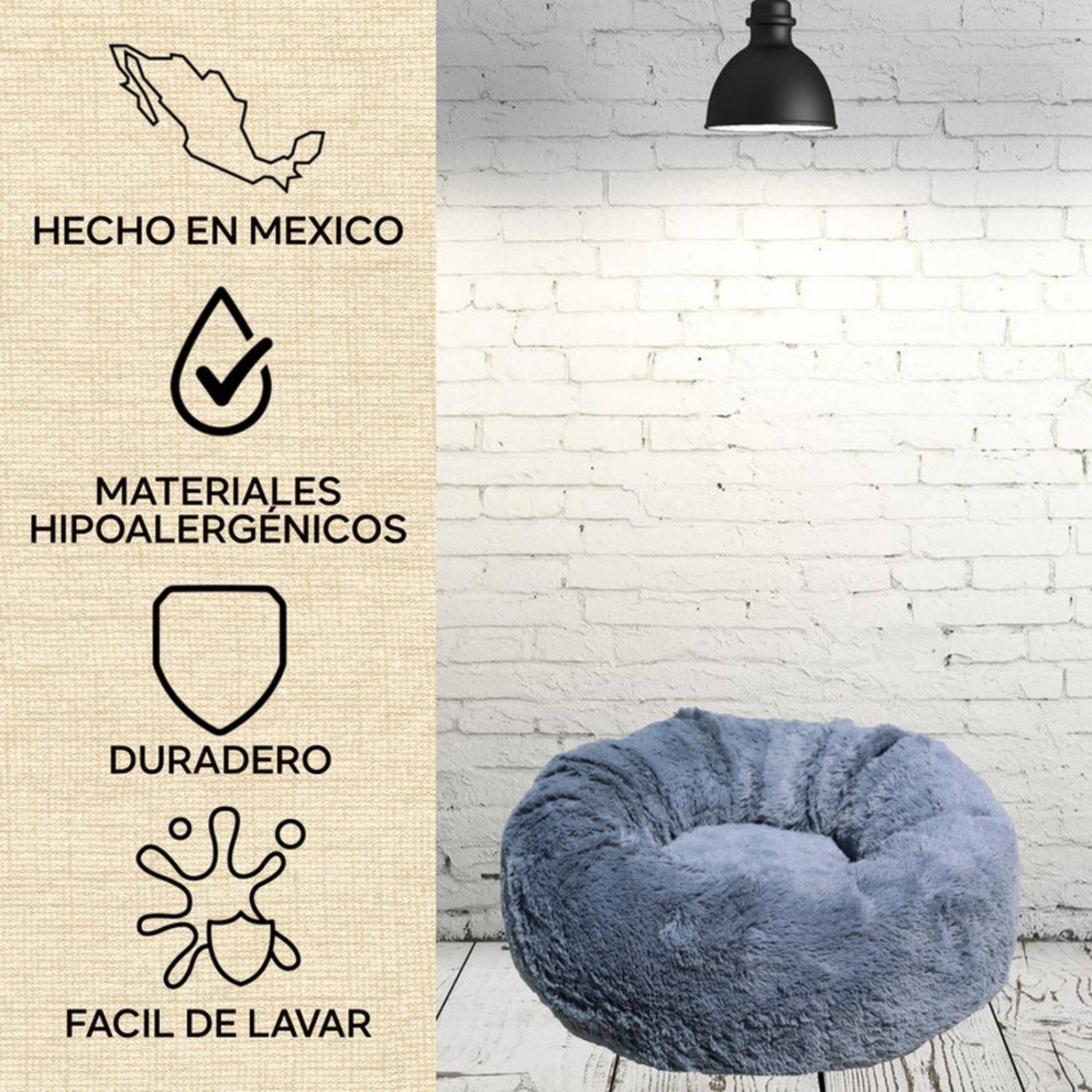 Cama para perro mediano dona Resistente puff relleno Suave Gris