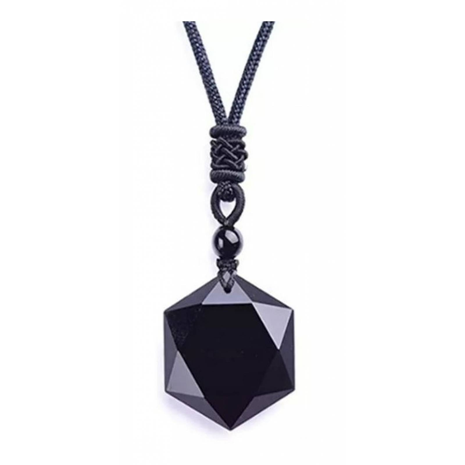 Collar De Obsidiana Estrella Hexagonal Buena Suerte Fortuna