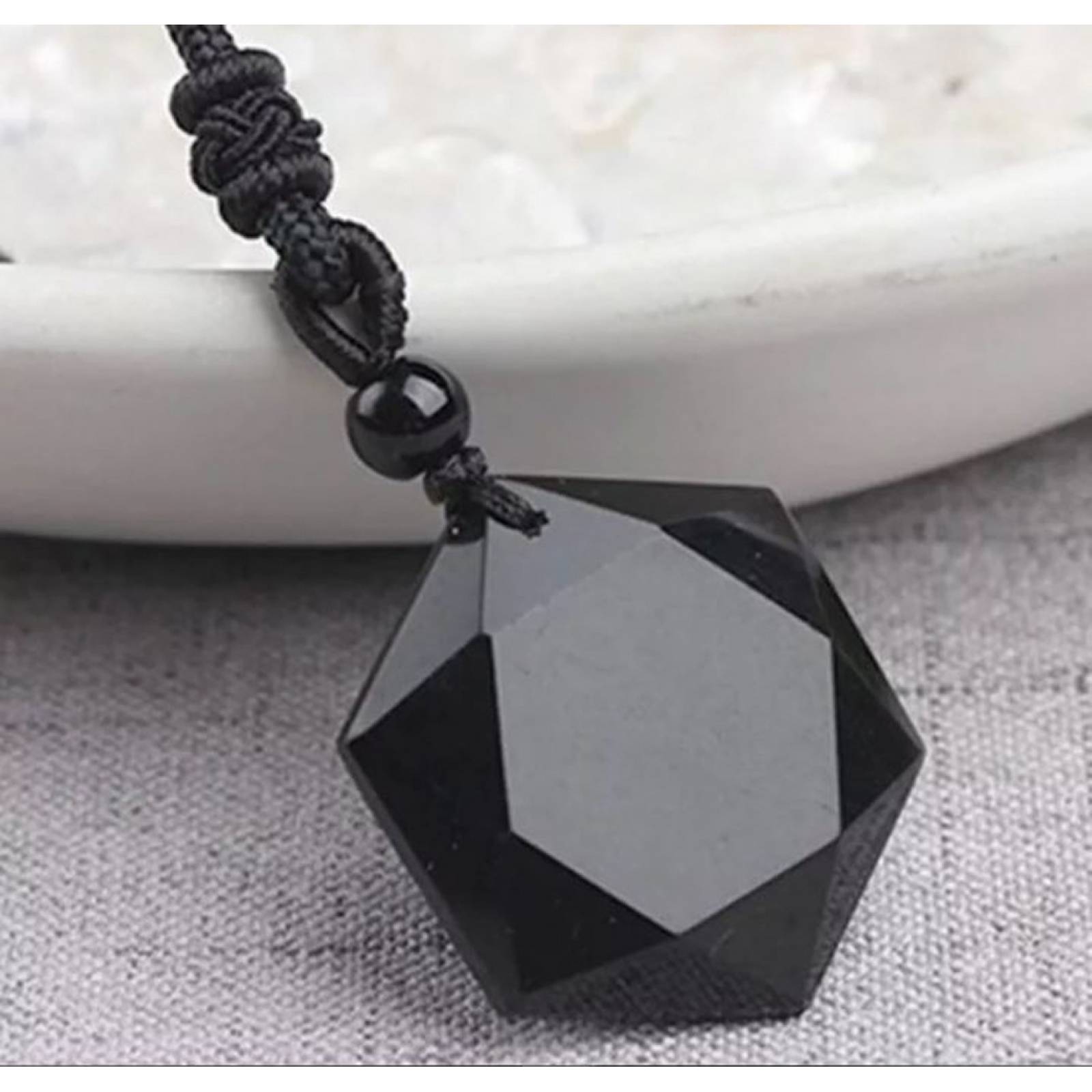 Collar De Obsidiana Estrella Hexagonal Buena Suerte Fortuna