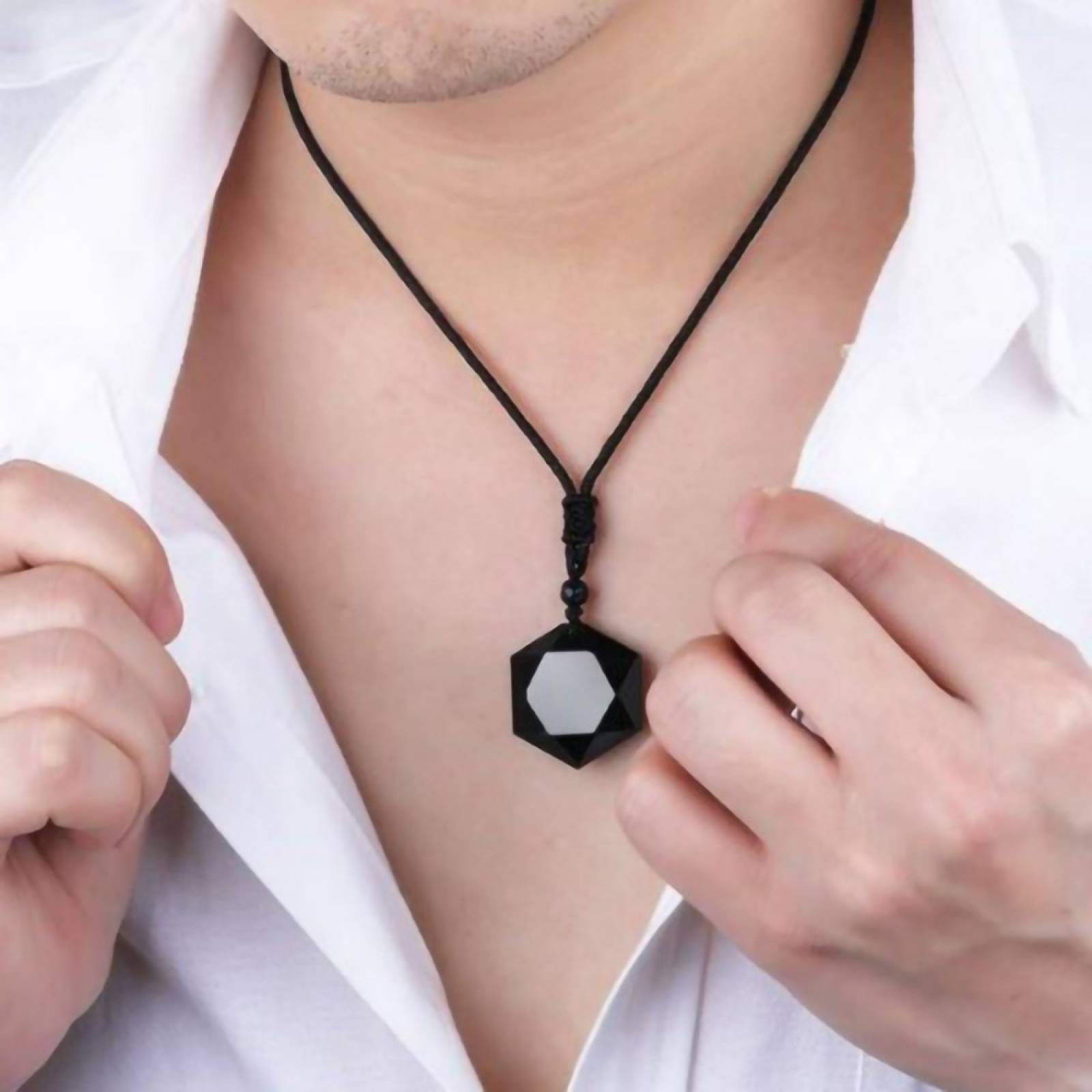 Collar De Obsidiana Estrella Hexagonal Buena Suerte Fortuna