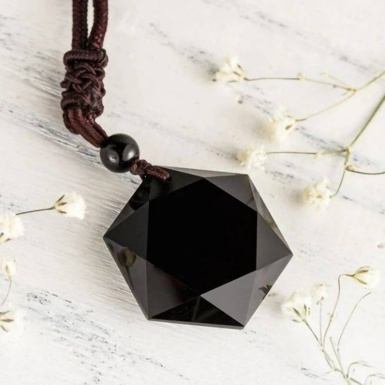 Collar De Obsidiana Estrella Hexagonal Buena Suerte Fortuna