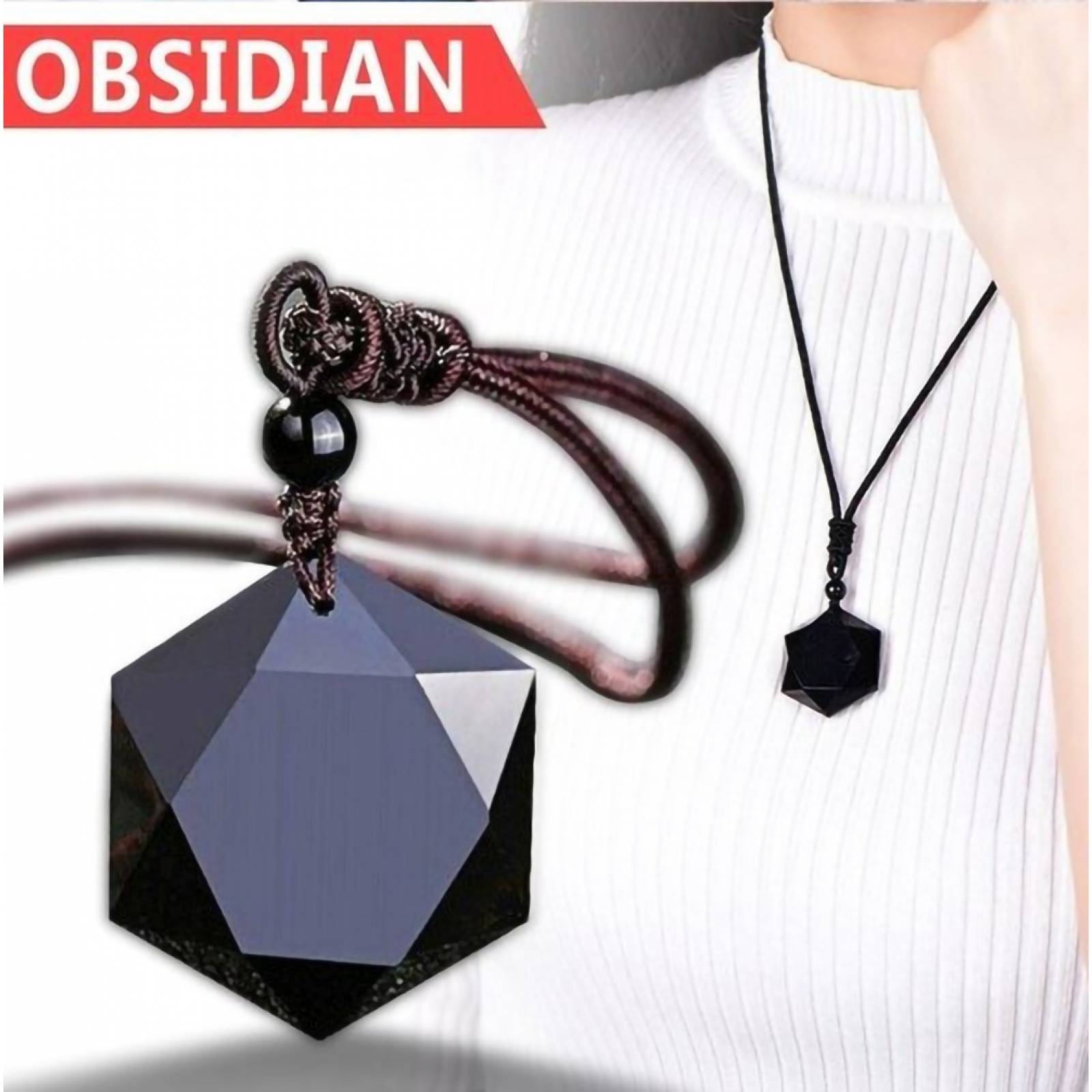 Collar De Obsidiana Estrella Hexagonal Buena Suerte Fortuna