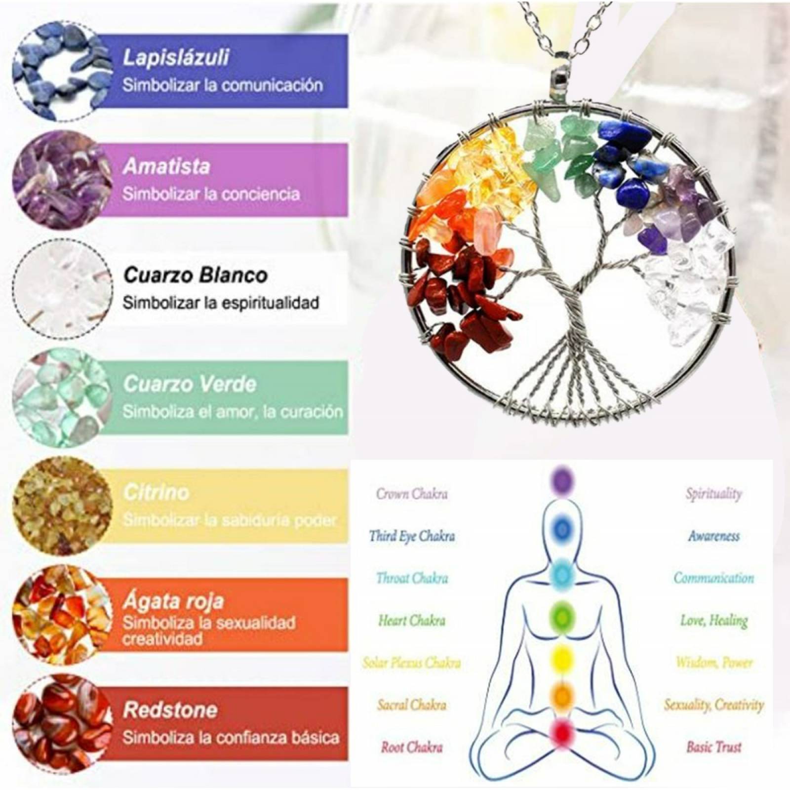  Collar Cuarzo Collar Arbol De La Vida Cuarzo Chakras Yoga