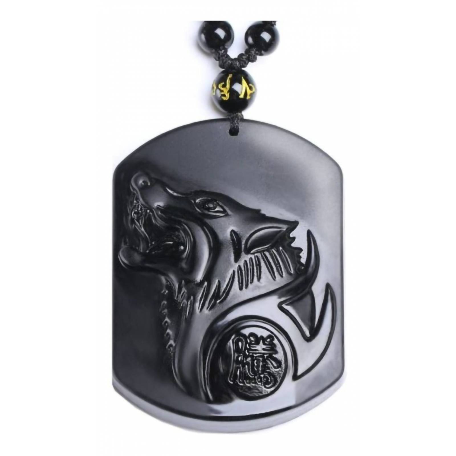 Collar De Lobo De Obsidiana Pendiente Amuleto Suerte Fortuna
