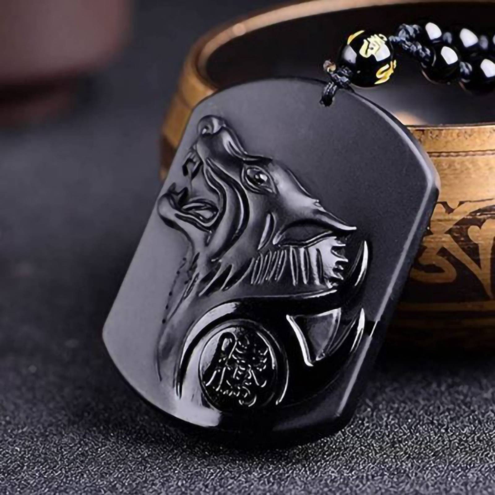 Collar De Lobo De Obsidiana Pendiente Amuleto Suerte Fortuna