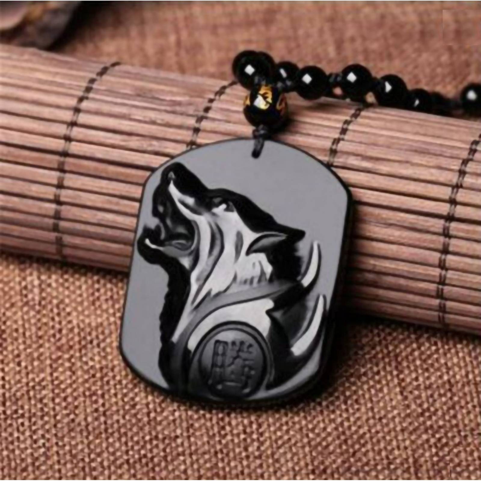 Collar De Lobo De Obsidiana Pendiente Amuleto Suerte Fortuna