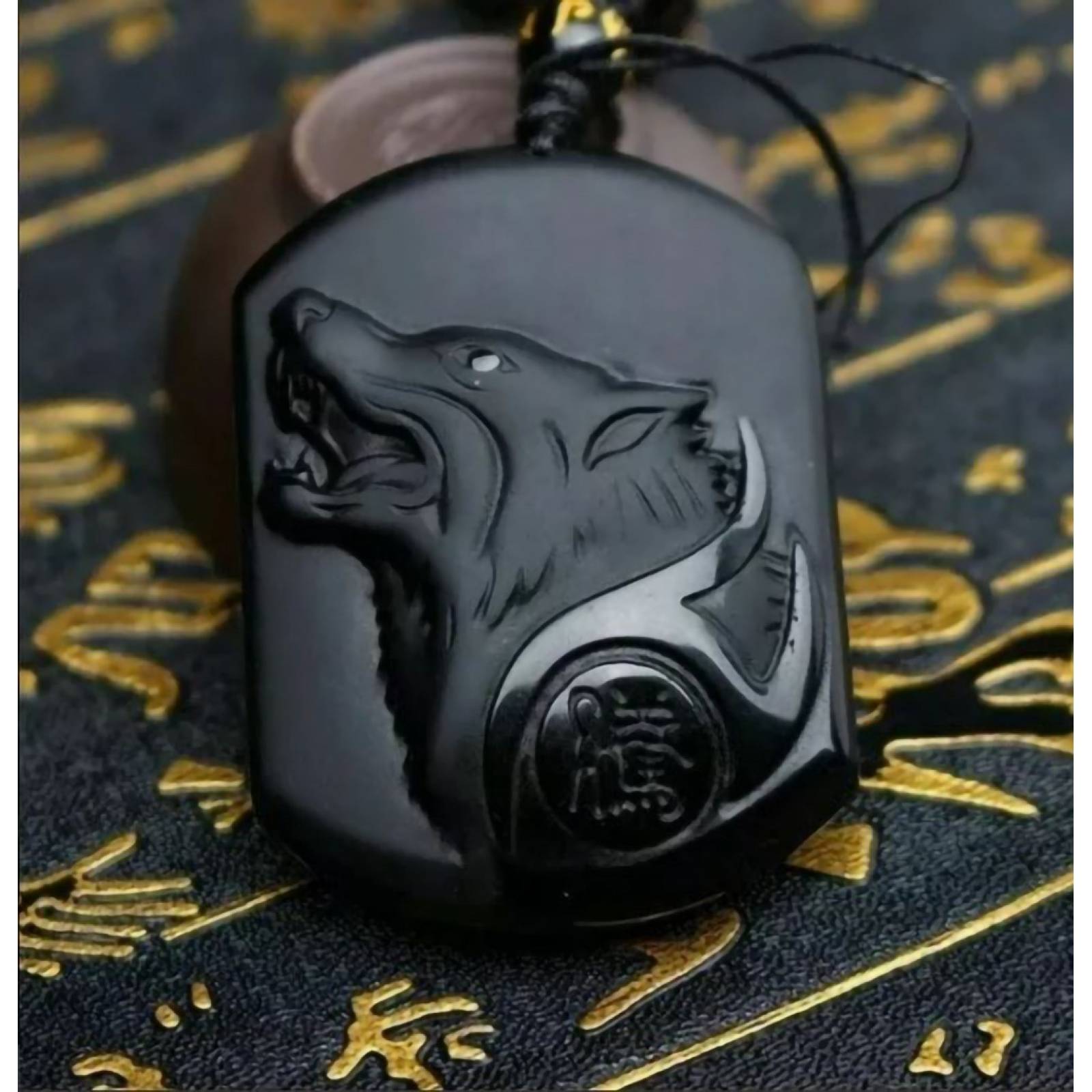 Collar De Lobo De Obsidiana Pendiente Amuleto Suerte Fortuna