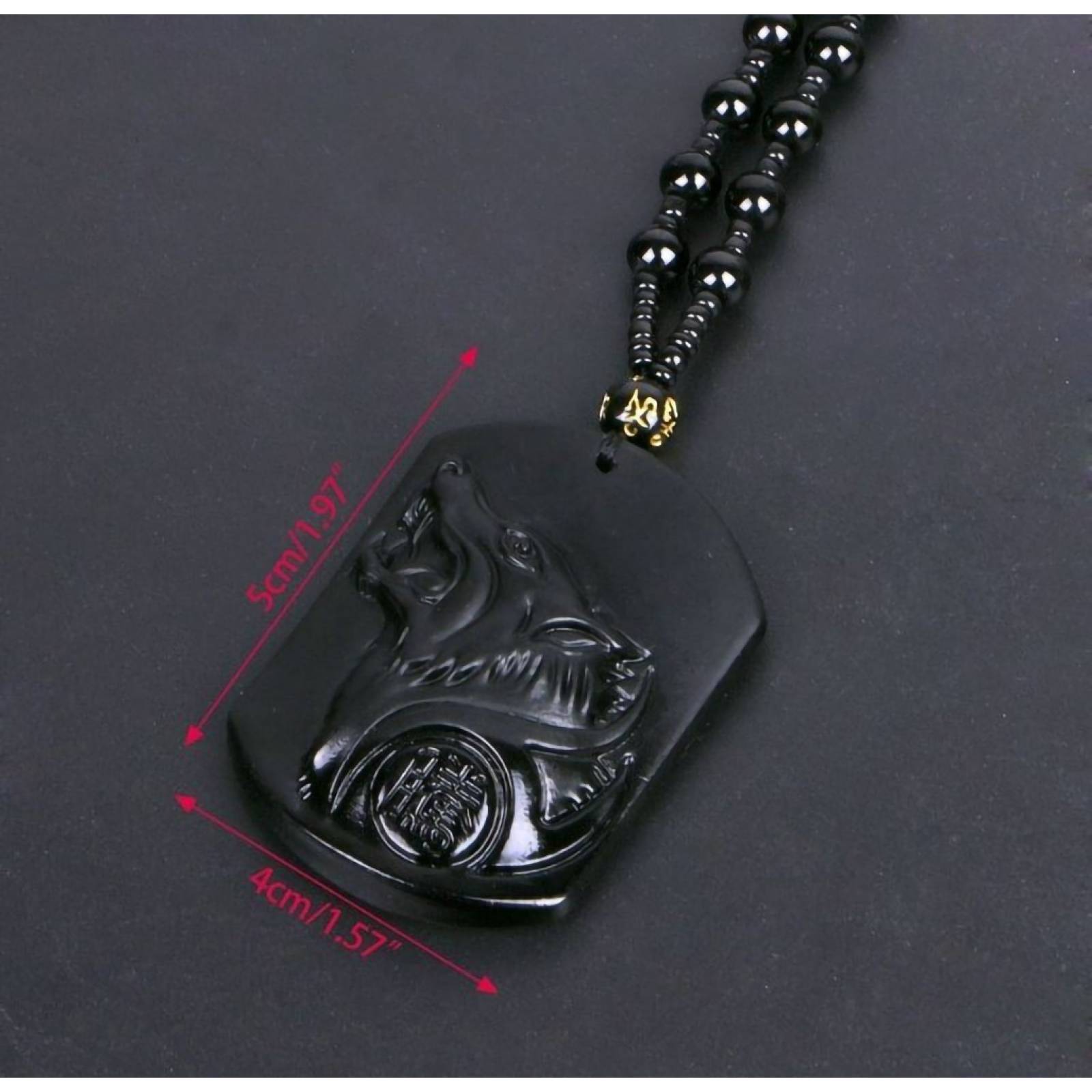 Collar De Lobo De Obsidiana Pendiente Amuleto Suerte Fortuna