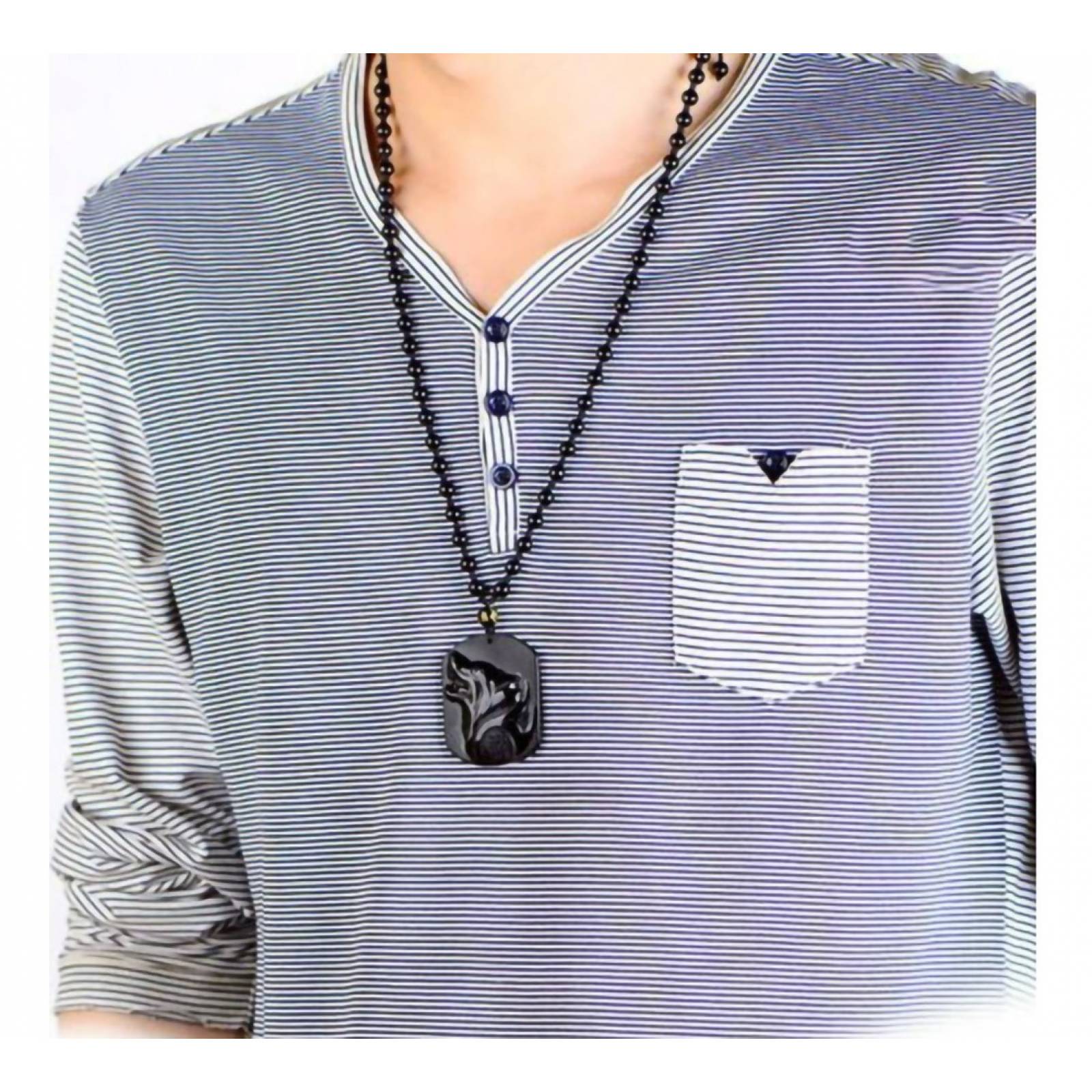 Collar De Lobo De Obsidiana Pendiente Amuleto Suerte Fortuna