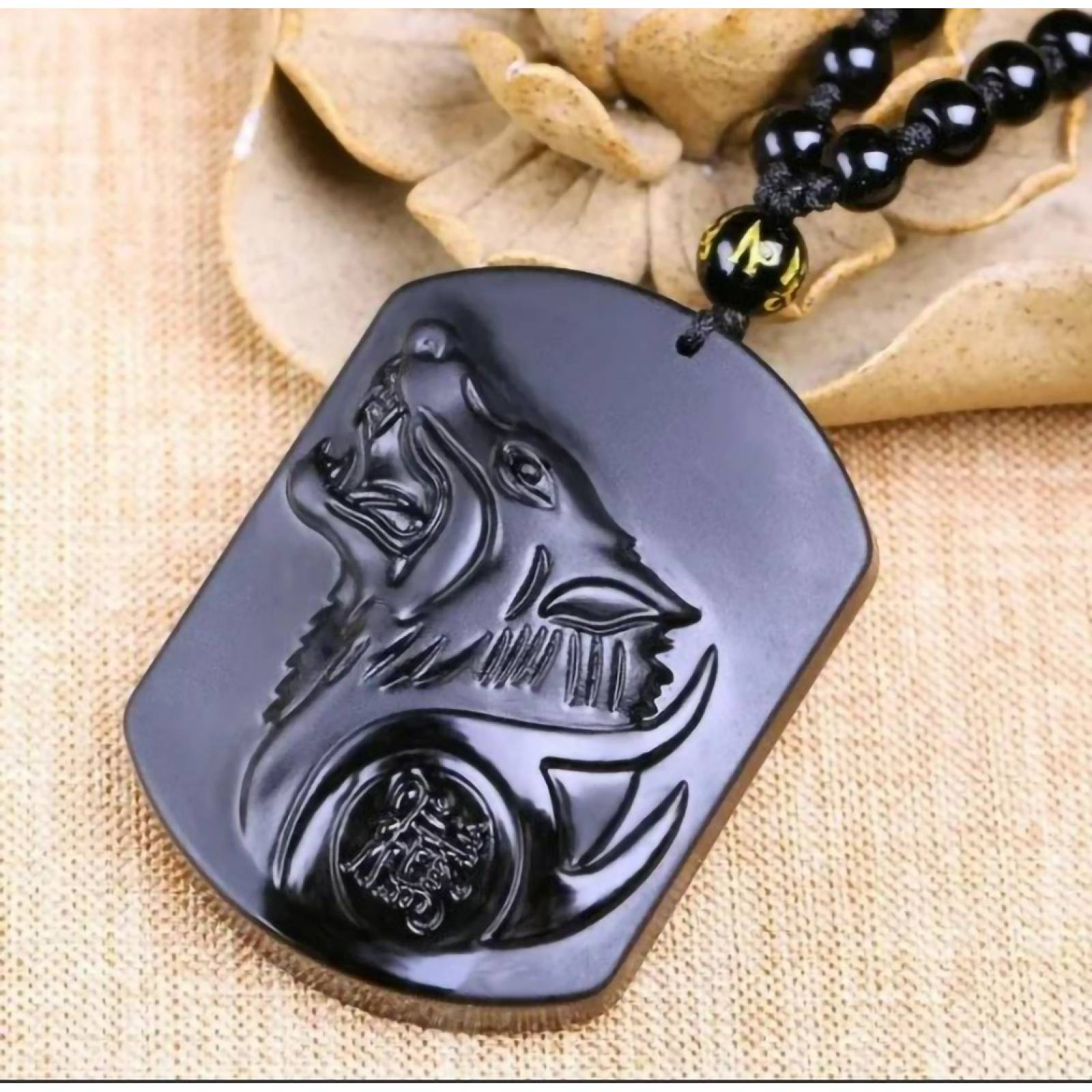 Collar De Lobo De Obsidiana Pendiente Amuleto Suerte Fortuna
