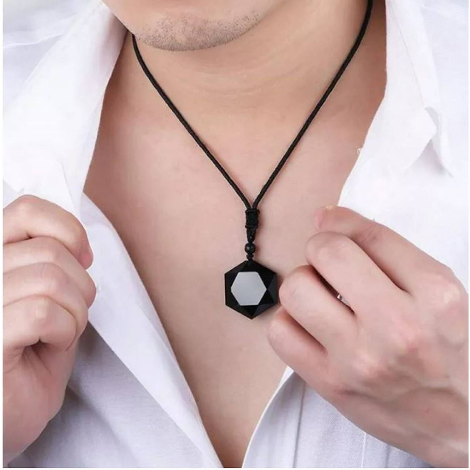 Collar De Obsidiana Estrella De David Hexagonal Amuleto