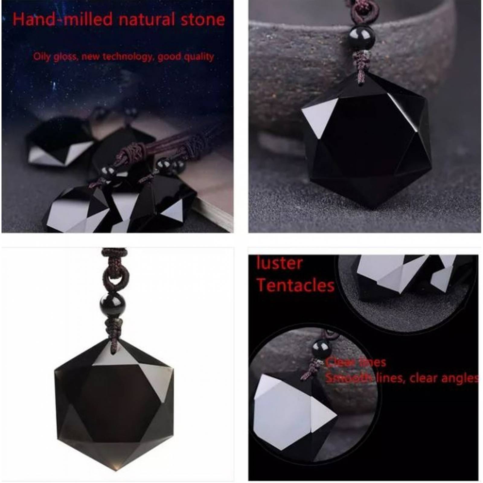 Collar De Obsidiana Estrella De David Hexagonal Amuleto