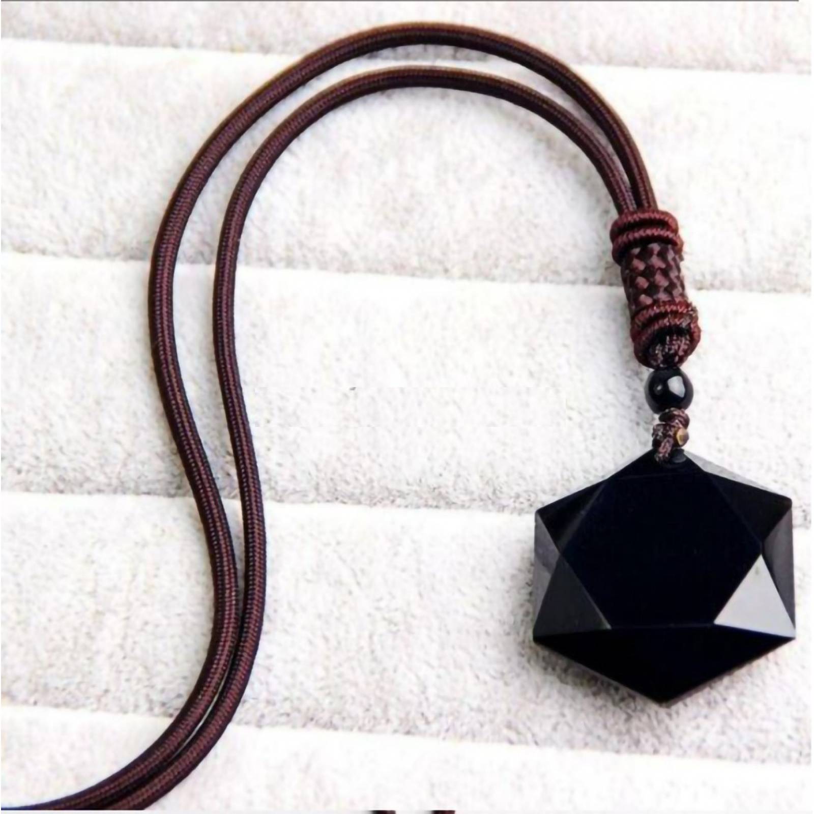 Collar De Obsidiana Estrella De David Hexagonal Amuleto
