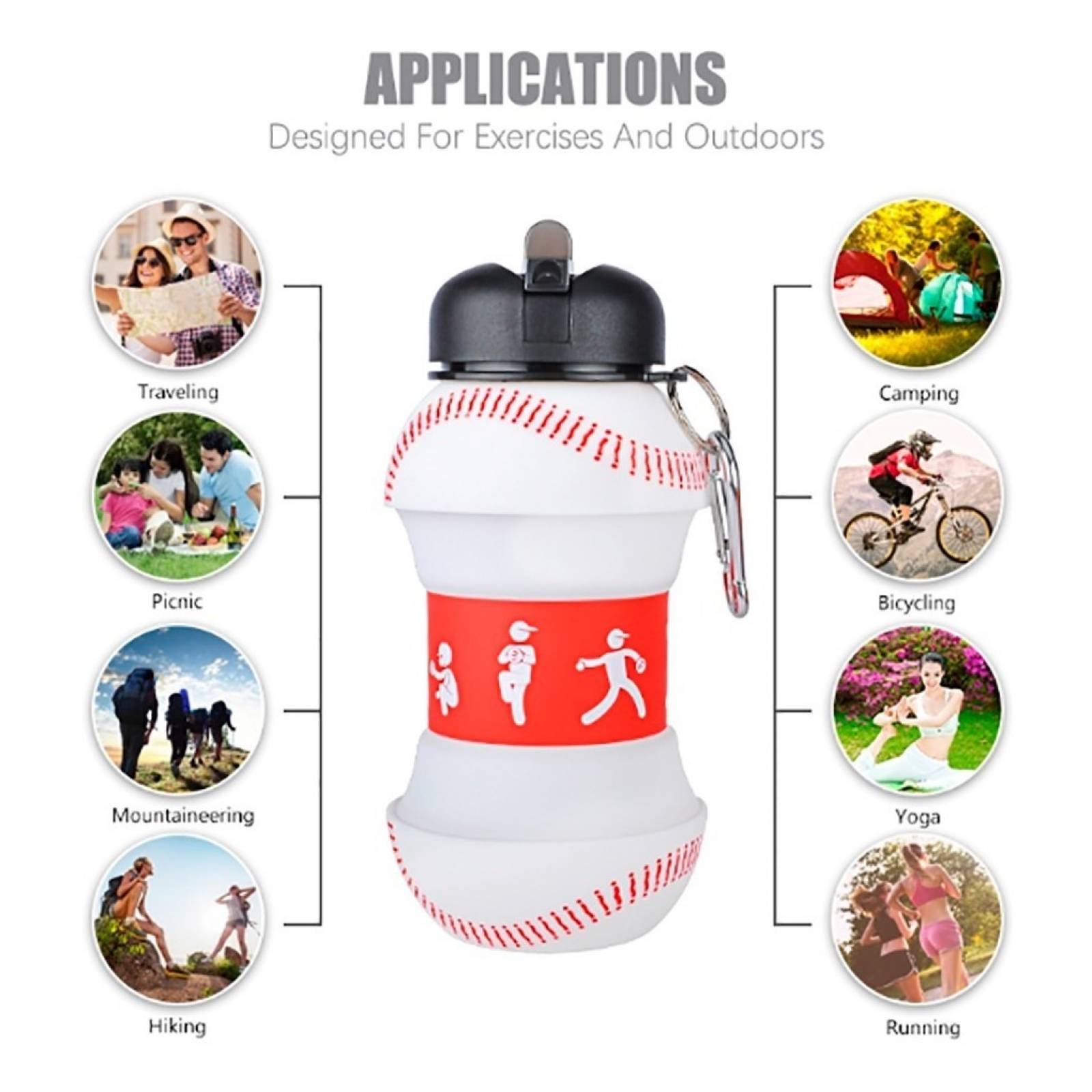 Botella Balon Pelota Plegable Para Agua Deporte Beisbol Mlb