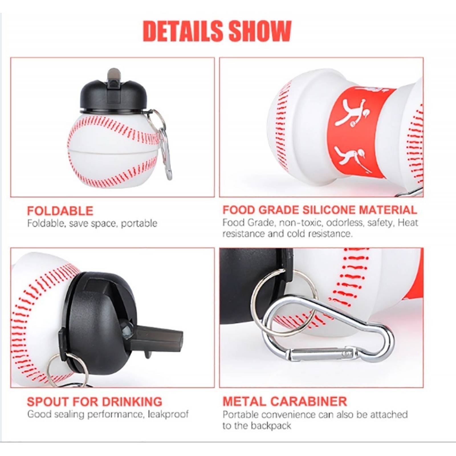 Botella Balon Pelota Plegable Para Agua Deporte Beisbol Mlb