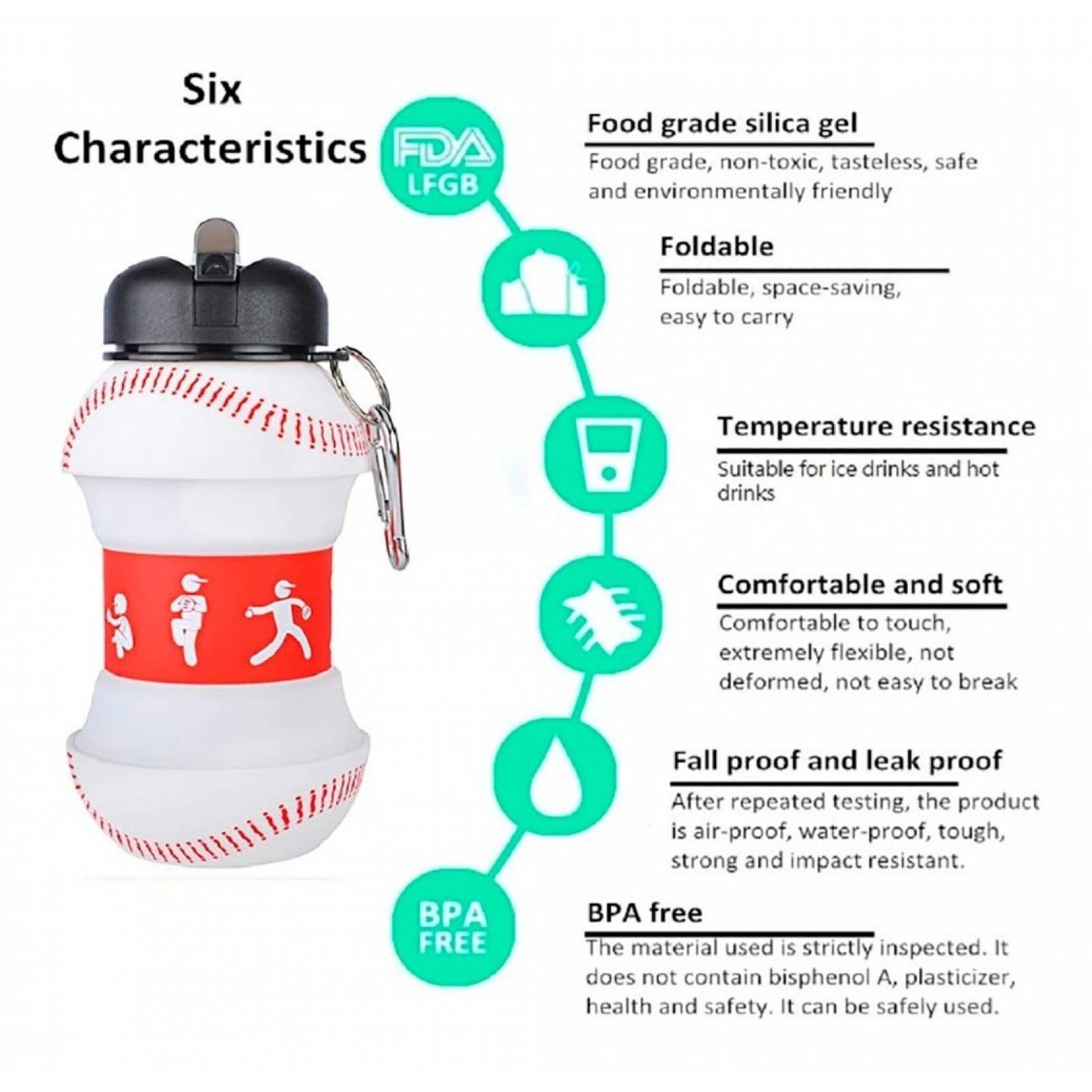 Botella Balon Pelota Plegable Para Agua Deporte Beisbol Mlb