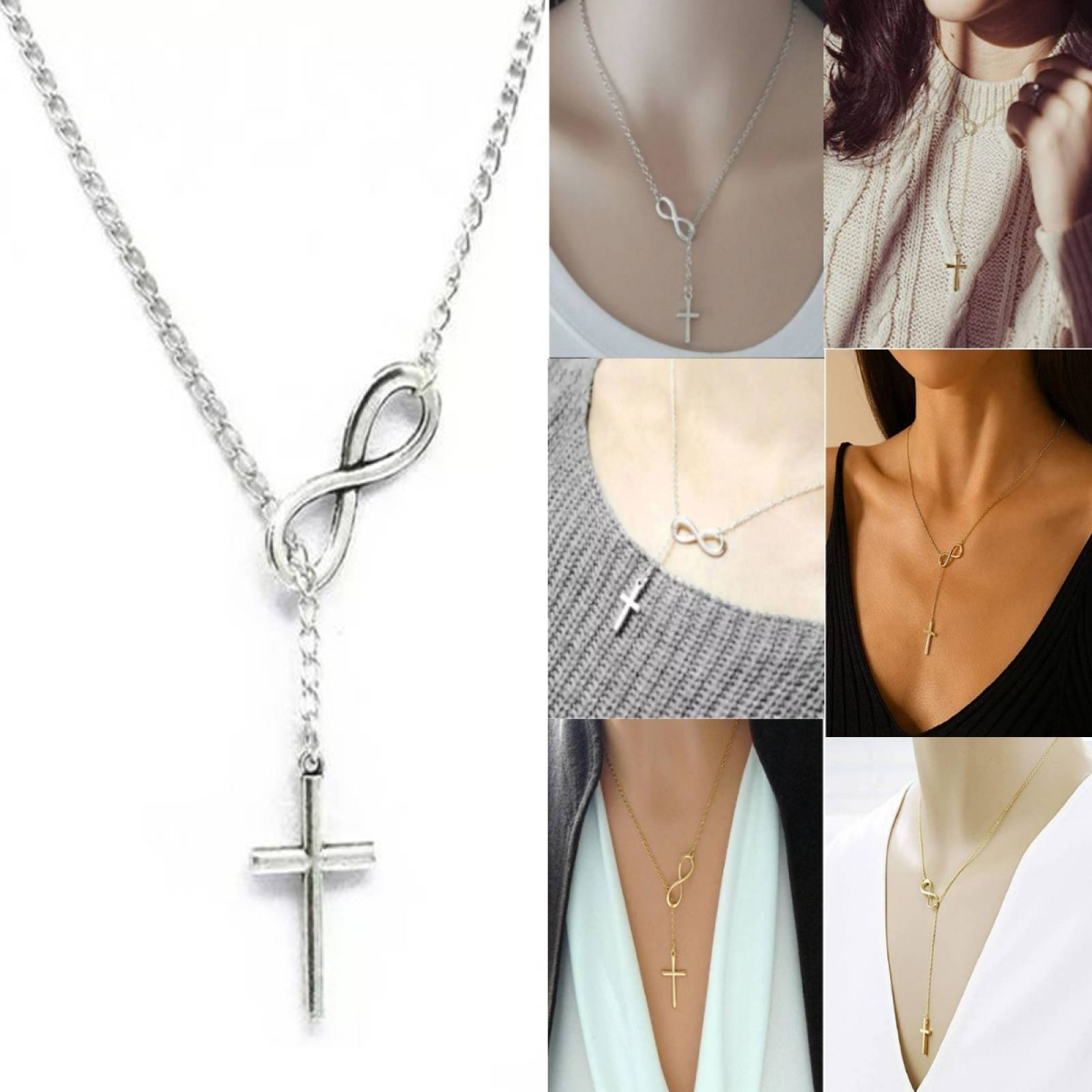 Collar Infinito Y Cruz Gargantilla Amor Infinito Plata