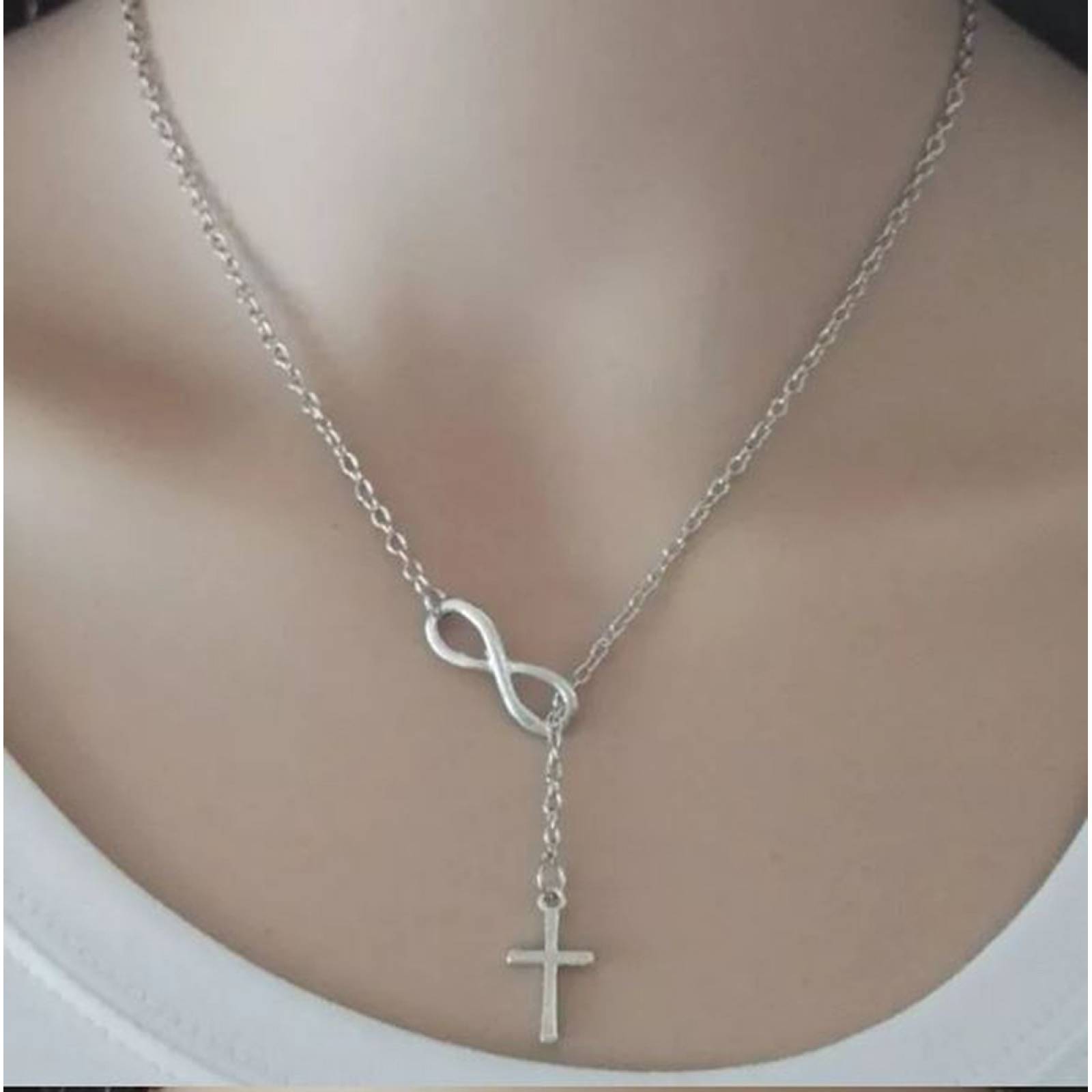 Collar Infinito Y Cruz Gargantilla Amor Infinito Plata