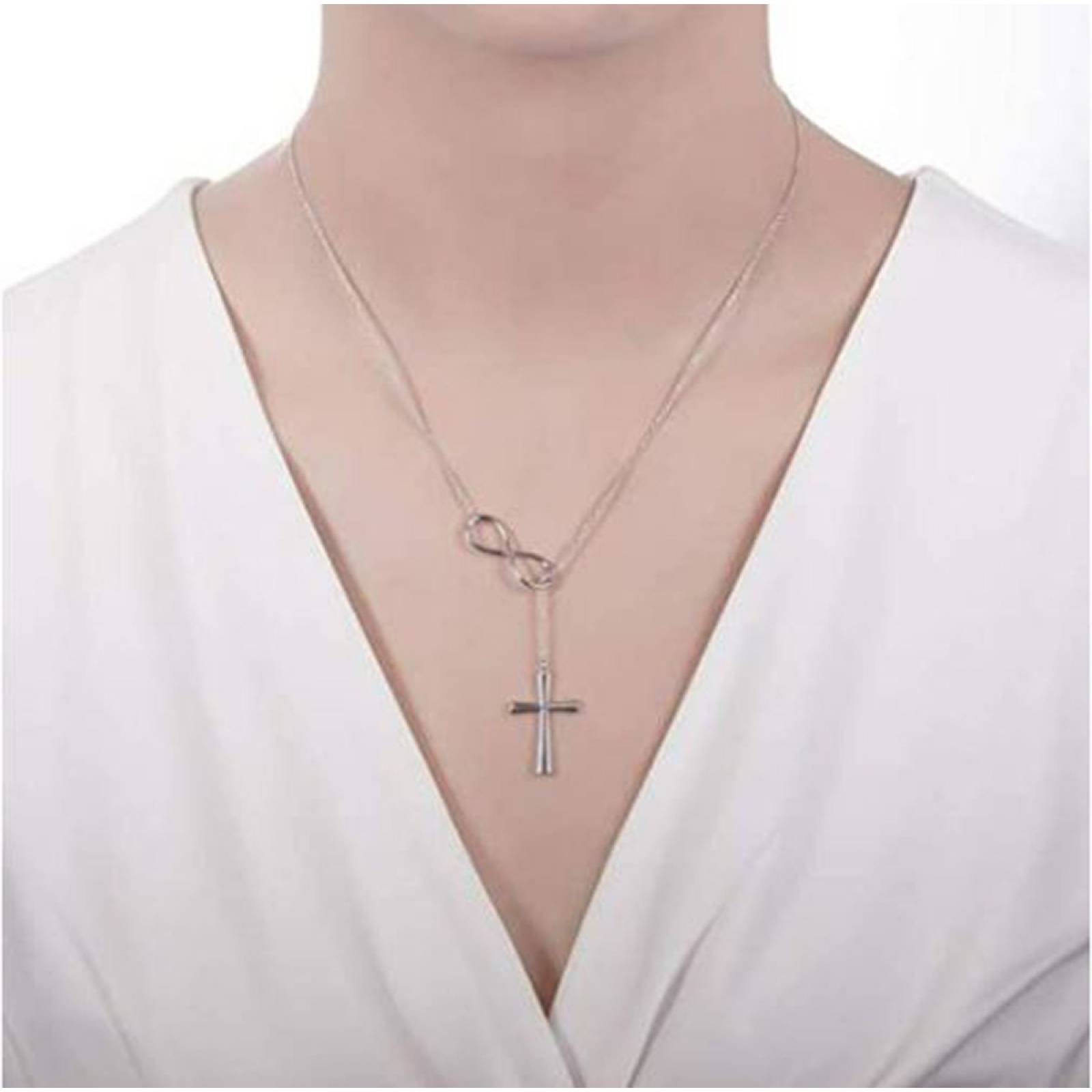 Collar Infinito Y Cruz Gargantilla Amor Infinito Plata