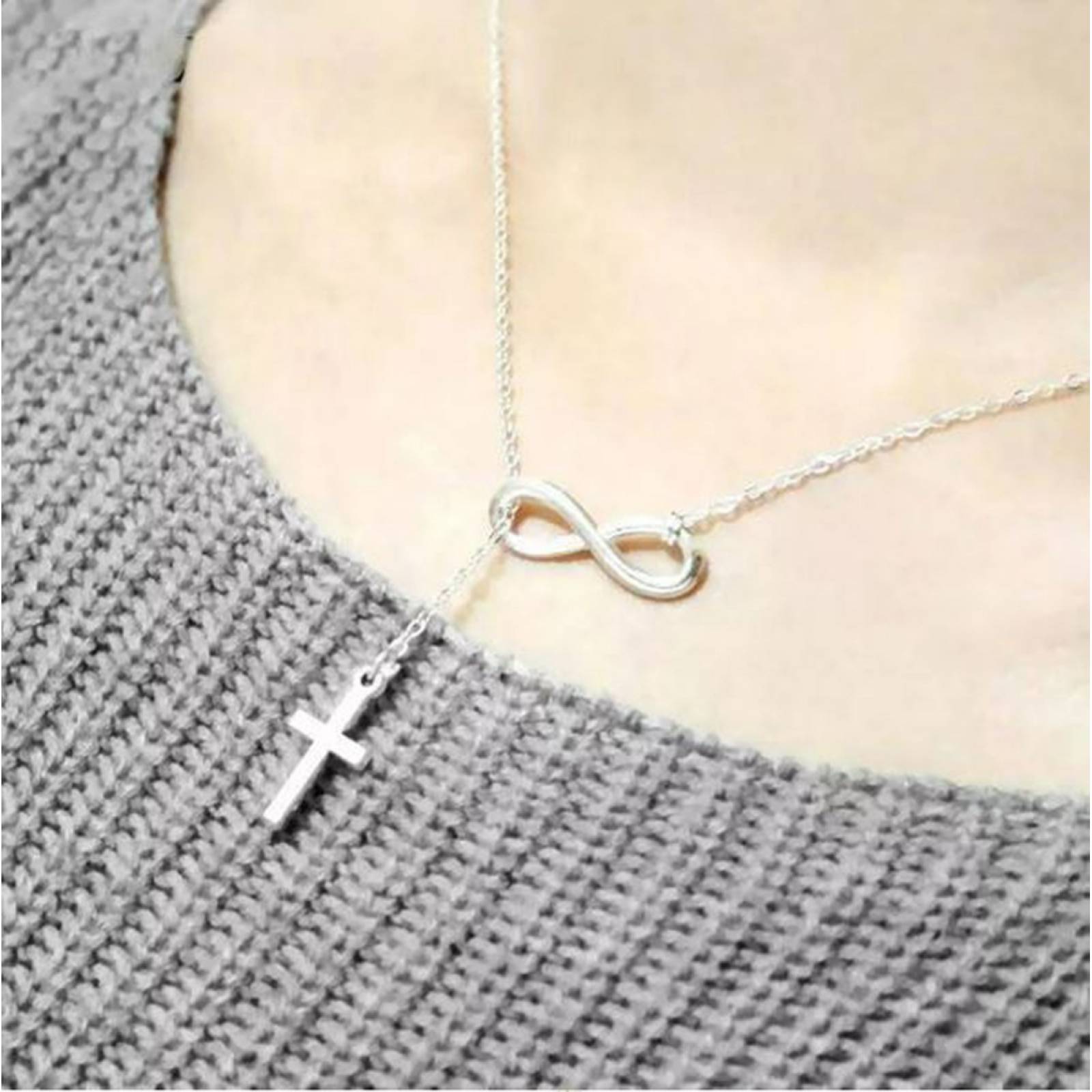 Collar Infinito Y Cruz Gargantilla Amor Infinito Plata