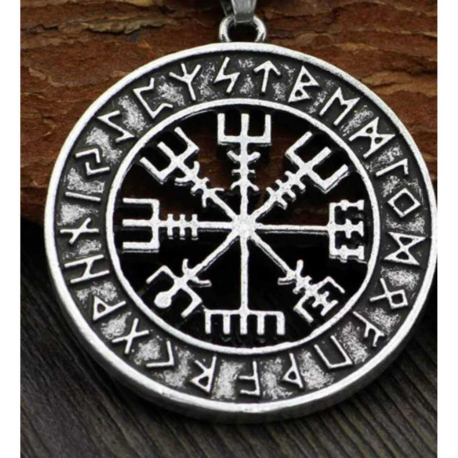 Dije Runas Brújula Vikinga Vegvisir Nórdico Acero Cadena