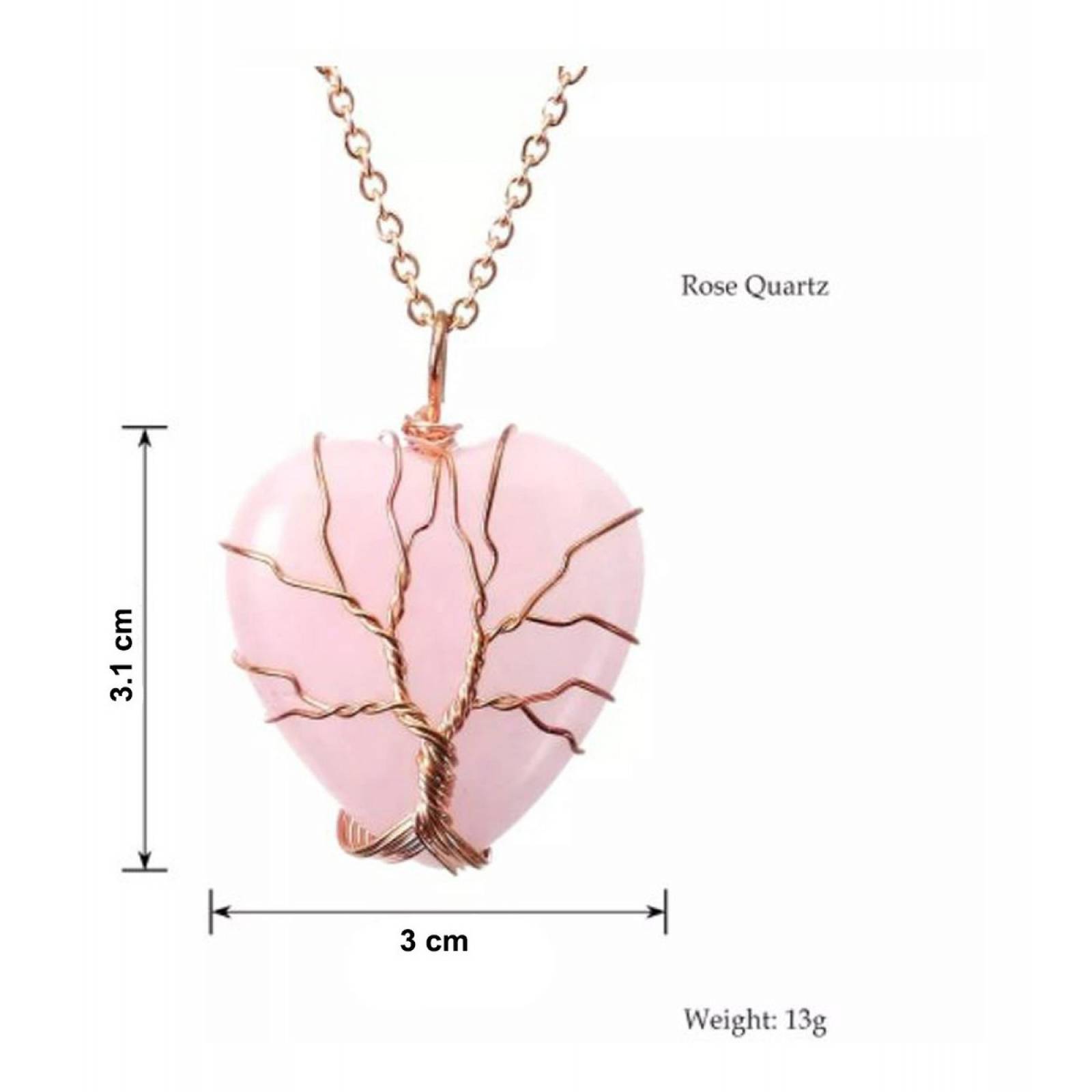 Collar corazon cuarzo alambre Arbol Vida   rosa