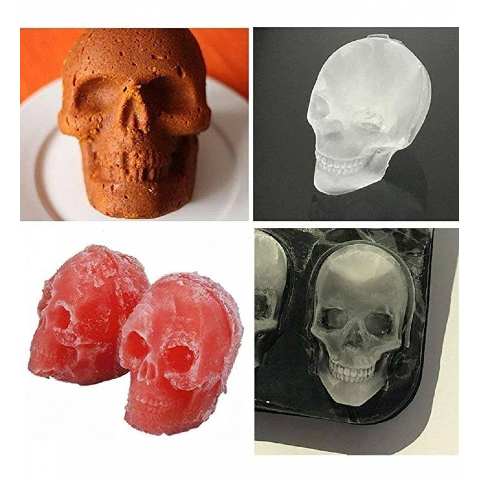 MADIOLA Bandeja de hielo, Molde de hielo en forma de Calavera, Craneo 3D para Chocolate Gelatina Repostería, bebidas