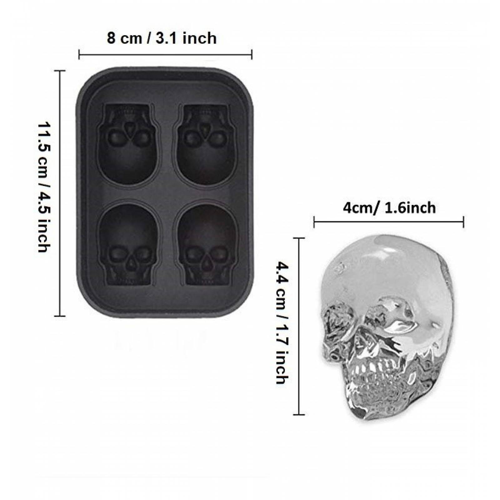 MADIOLA Bandeja de hielo, Molde de hielo en forma de Calavera, Craneo 3D para Chocolate Gelatina Repostería, bebidas