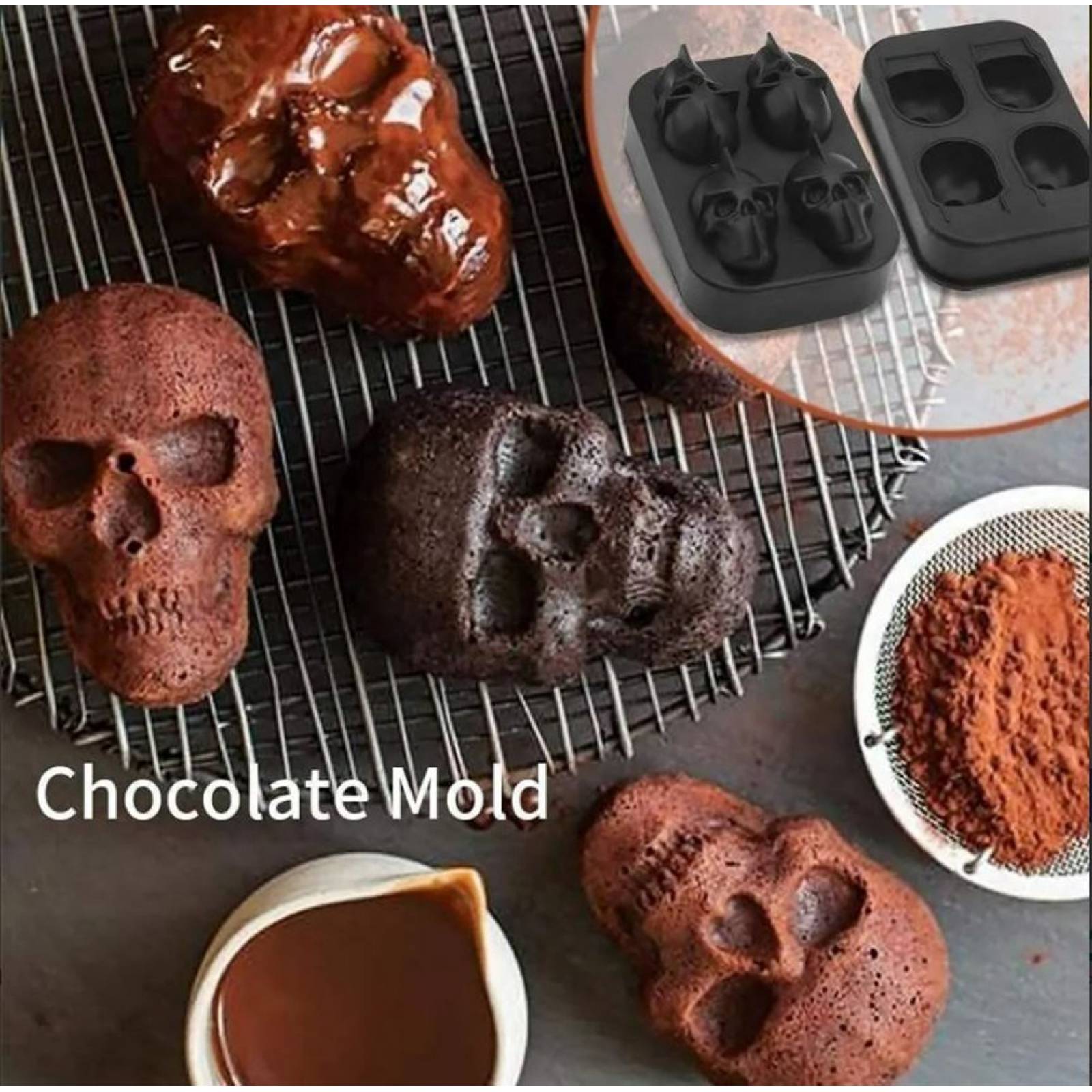 MADIOLA Bandeja de hielo, Molde de hielo en forma de Calavera, Craneo 3D para Chocolate Gelatina Repostería, bebidas