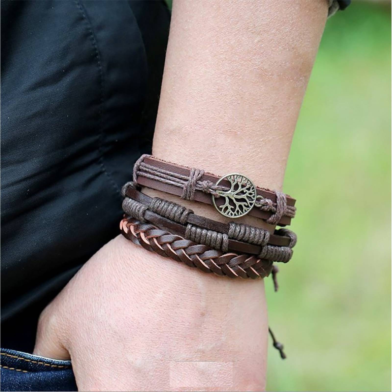 MADIOLA 3PCS Pulsera Arbol de la Vida Brazalete para Hombre Mujer Pareja Amor Amistad Novios Enamorados. Pulsera de Piel. Pulsera de cuero para regalo de Navidad Aniversario Cumpleaños