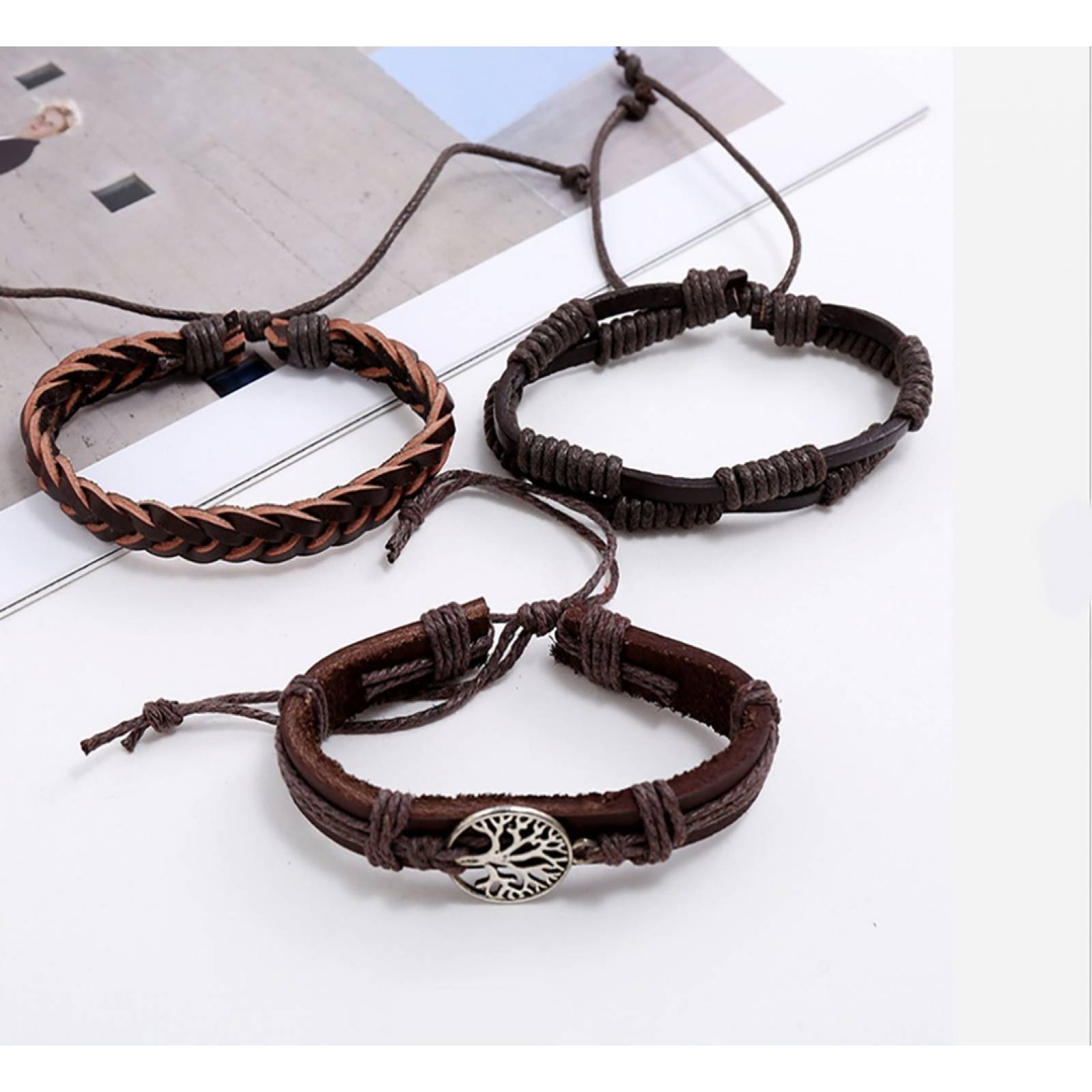 MADIOLA 3PCS Pulsera Arbol de la Vida Brazalete para Hombre Mujer Pareja Amor Amistad Novios Enamorados. Pulsera de Piel. Pulsera de cuero para regalo de Navidad Aniversario Cumpleaños