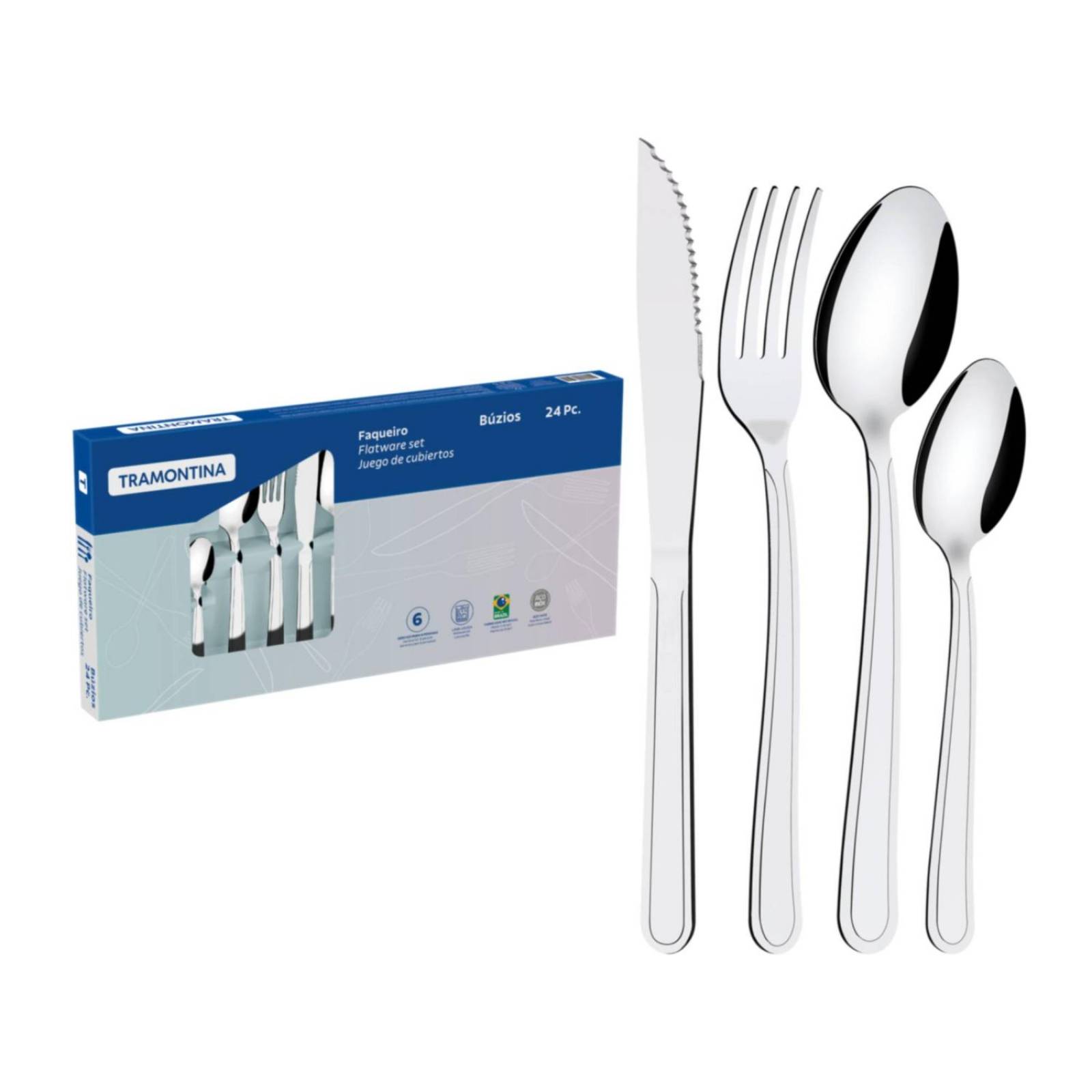 Juego de cubiertos Tramontina 24 pzas Buzios Inox