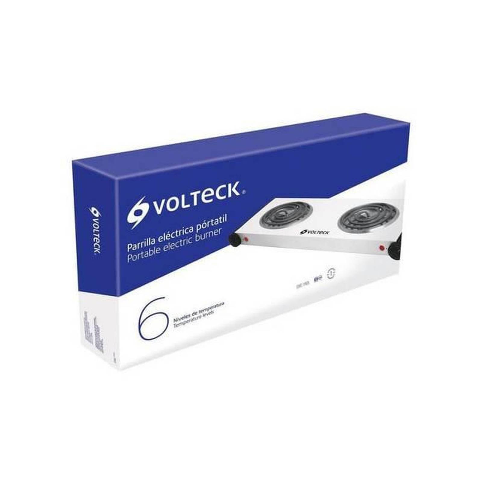 Parrilla eléctrica Volteck doble resistencia 6 niveles Blanca