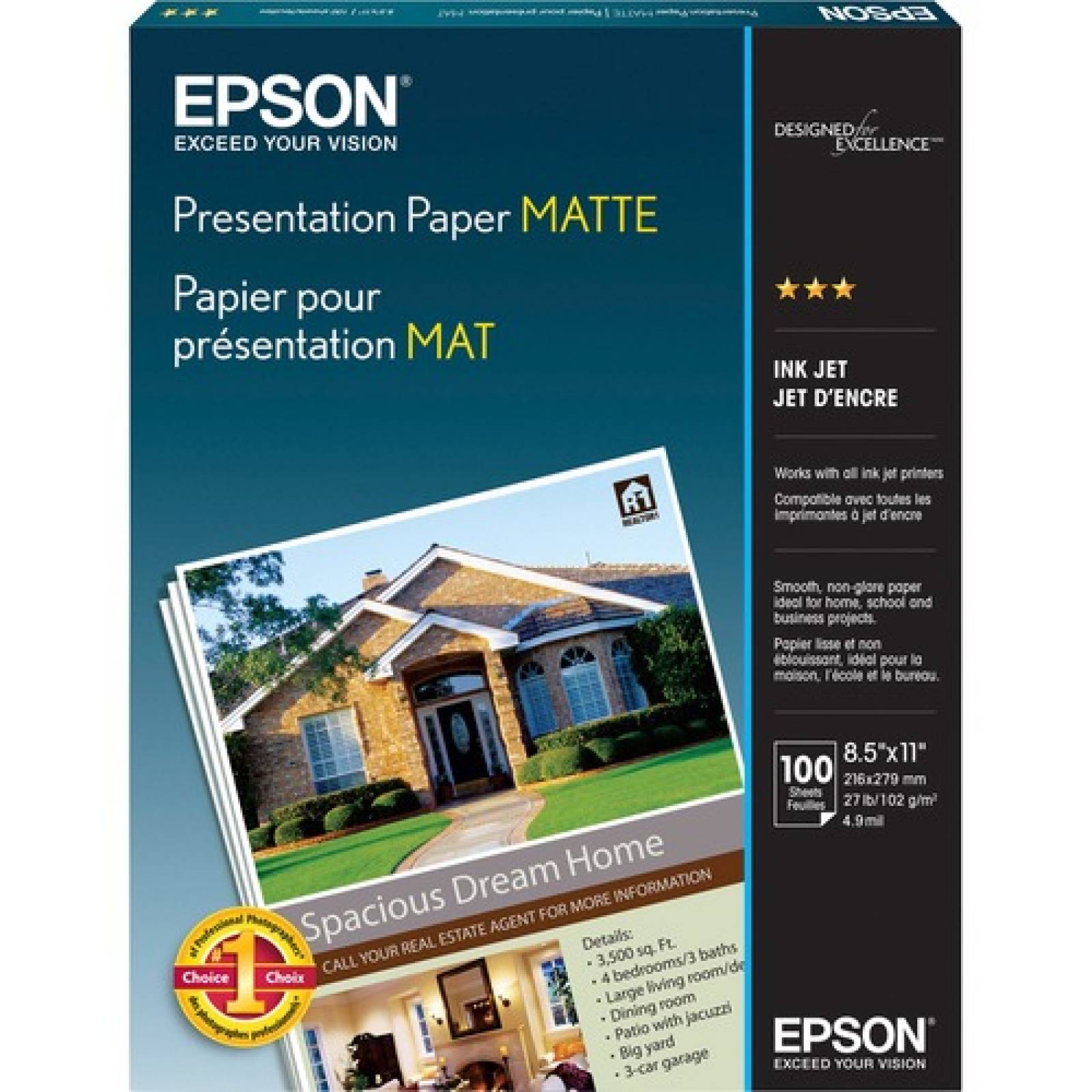 Epson Papel para presentaciones Epson Inyección de tinta - Blanco - 90 Brillo - Carta - 215.90mm x 279.40mm - 27lb Basis