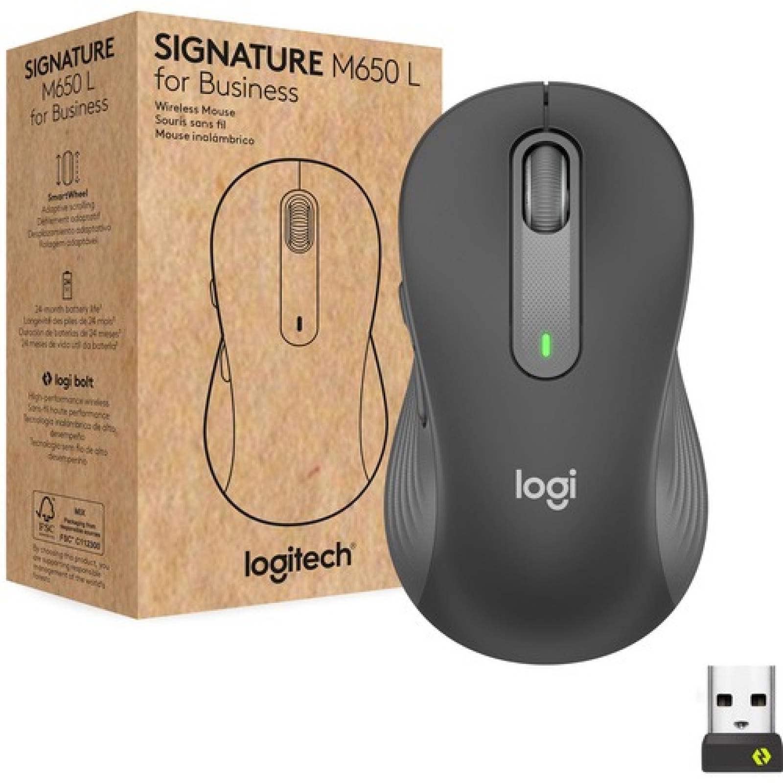Logitech Mouse Logitech Signature M650L - Frecuencia Bluetooth/Radio - USB - Grafito - Inalámbrico - 4000 dpi - Rueda de
