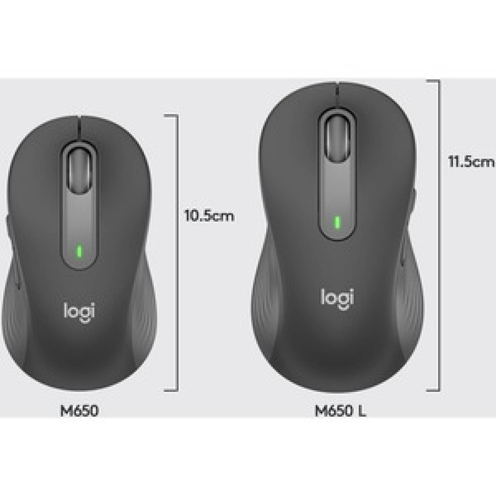 Logitech Mouse Logitech Signature M650L - Frecuencia Bluetooth/Radio - USB - Grafito - Inalámbrico - 4000 dpi - Rueda de