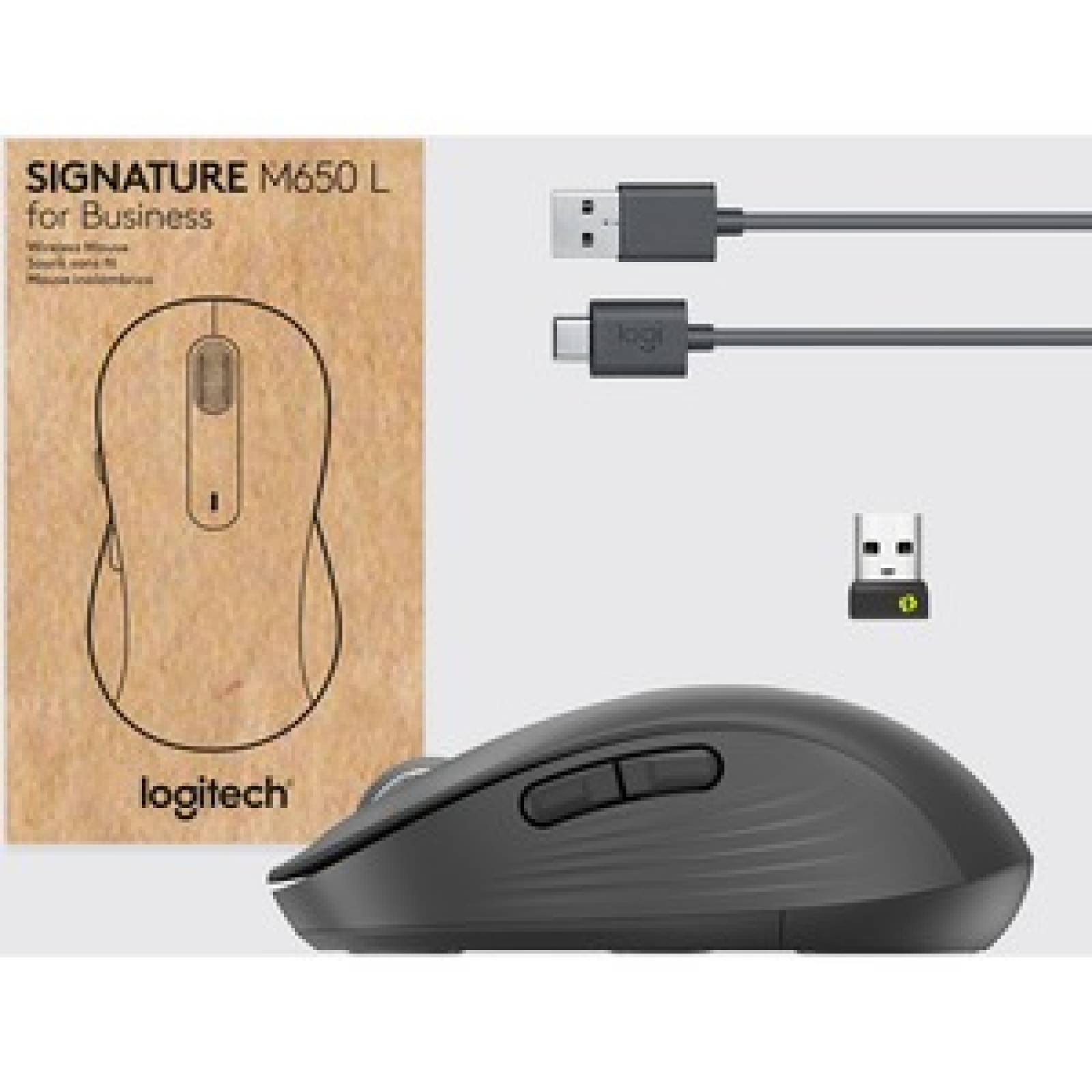 Logitech Mouse Logitech Signature M650L - Frecuencia Bluetooth/Radio - USB - Grafito - Inalámbrico - 4000 dpi - Rueda de