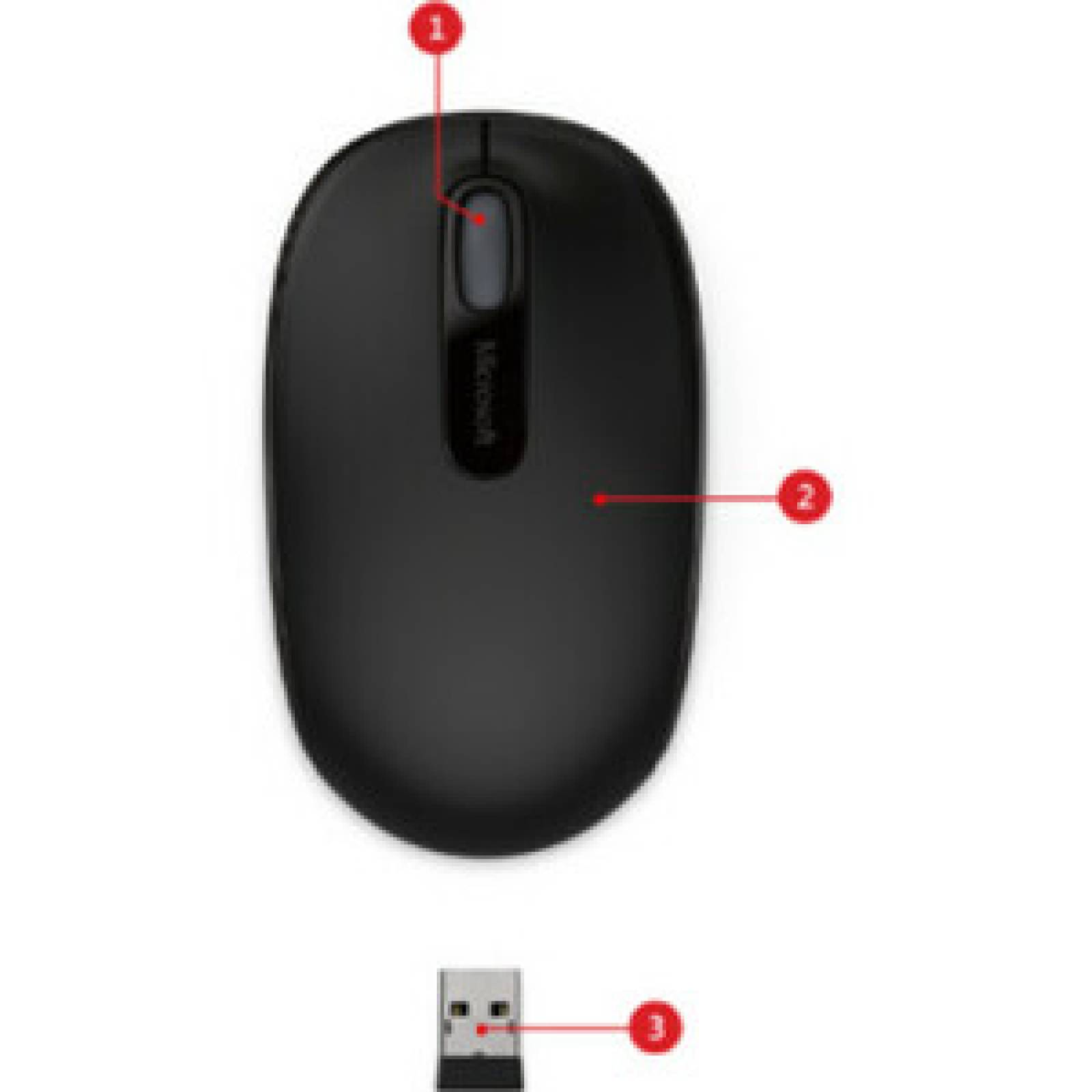 Microsoft Mouse Microsoft 1850 - Radiofrecuencia - USB 2.0 Tipe A - Óptico - 3 Botón(es) - Negro - Inalámbrico - Rueda d