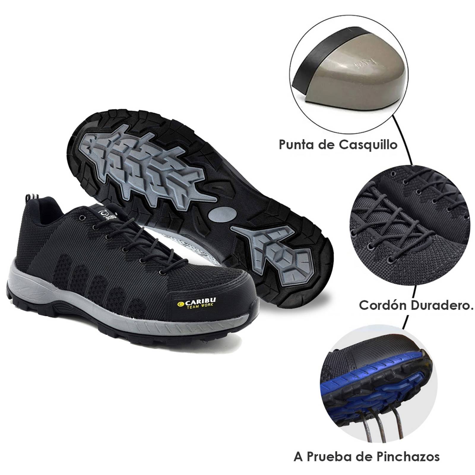 Tenis de Seguridad Industrial Con Casco Caribú 325 Negro / Gris