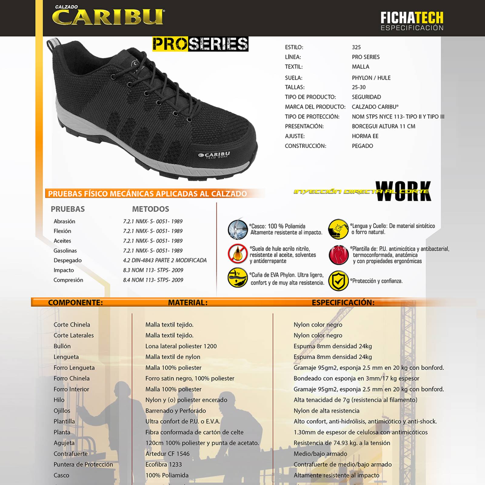 Tenis de Seguridad Industrial Con Casco Caribú 325 Negro / Gris