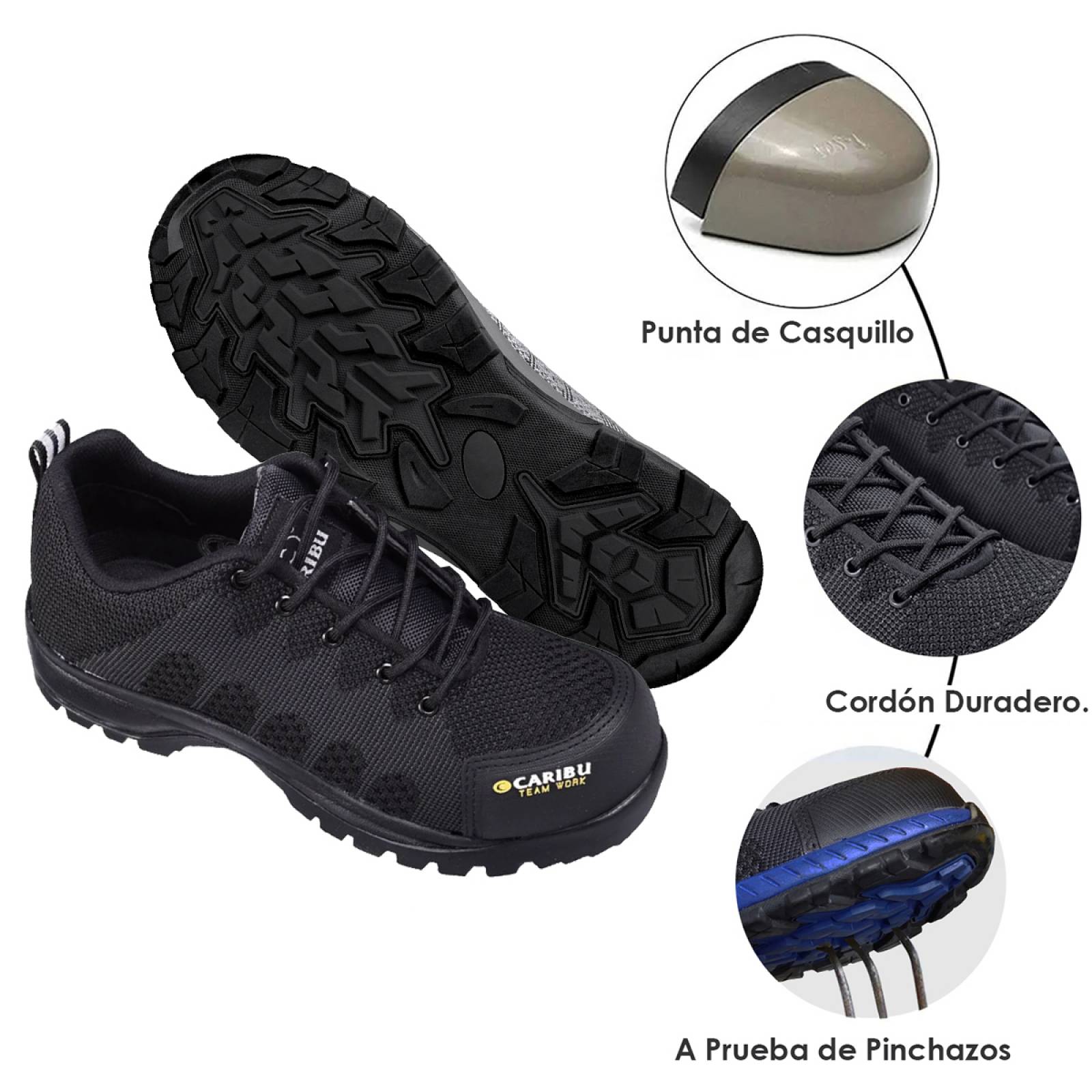 Tenis de Seguridad Industrial Con Casco Caribú 325 Negro / Negro