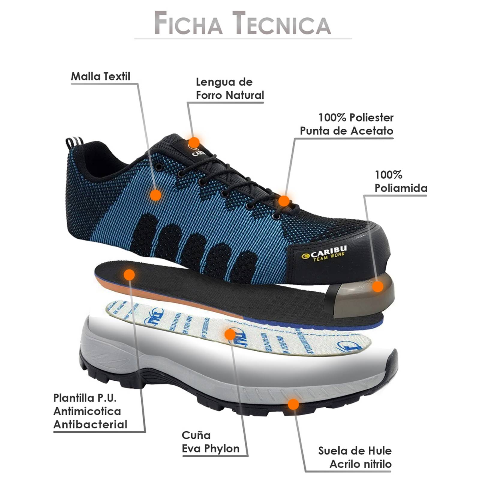 Tenis de Seguridad Industrial Con Casco Caribú 325 Azul / Gris