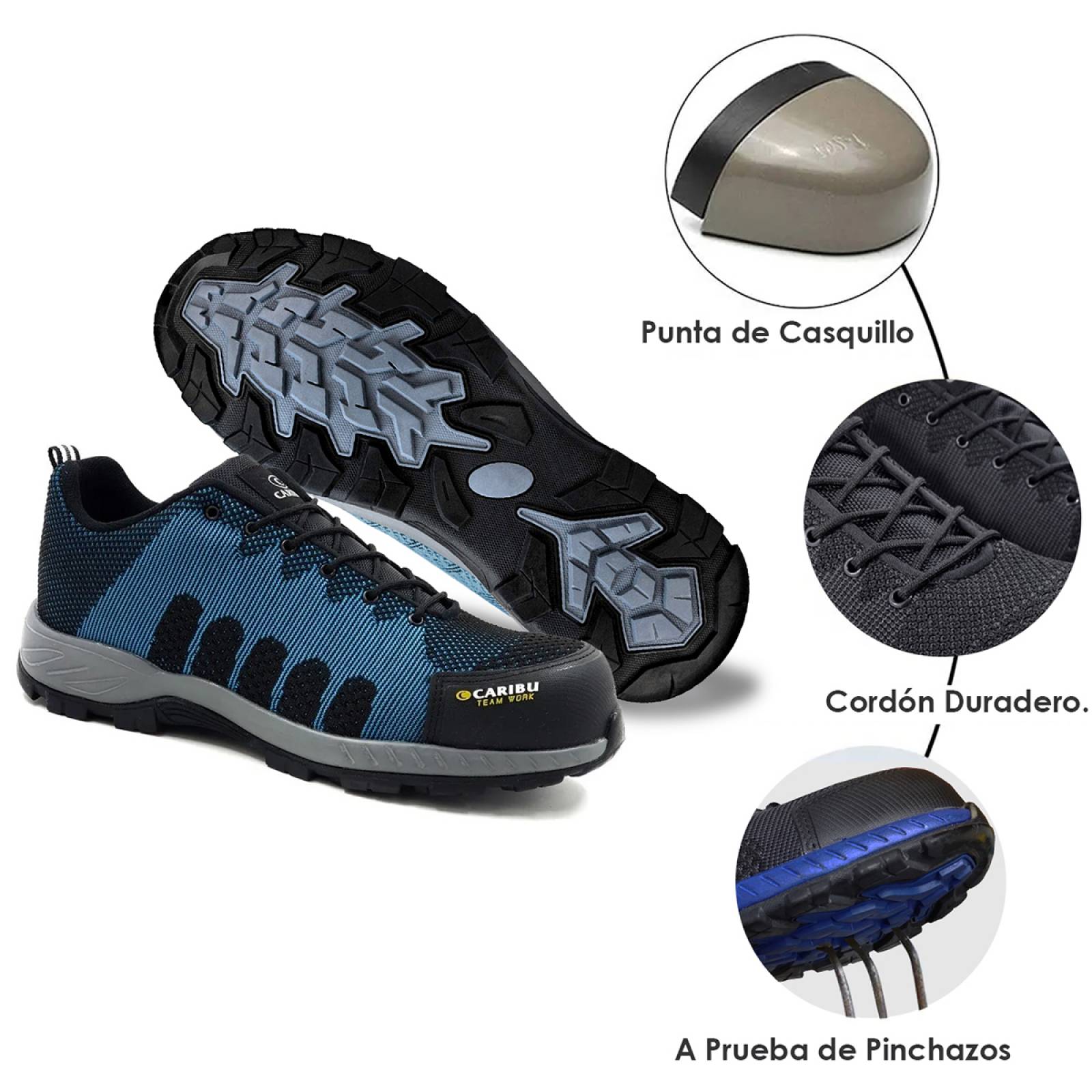 Tenis de Seguridad Industrial Con Casco Caribú 325 Azul / Gris