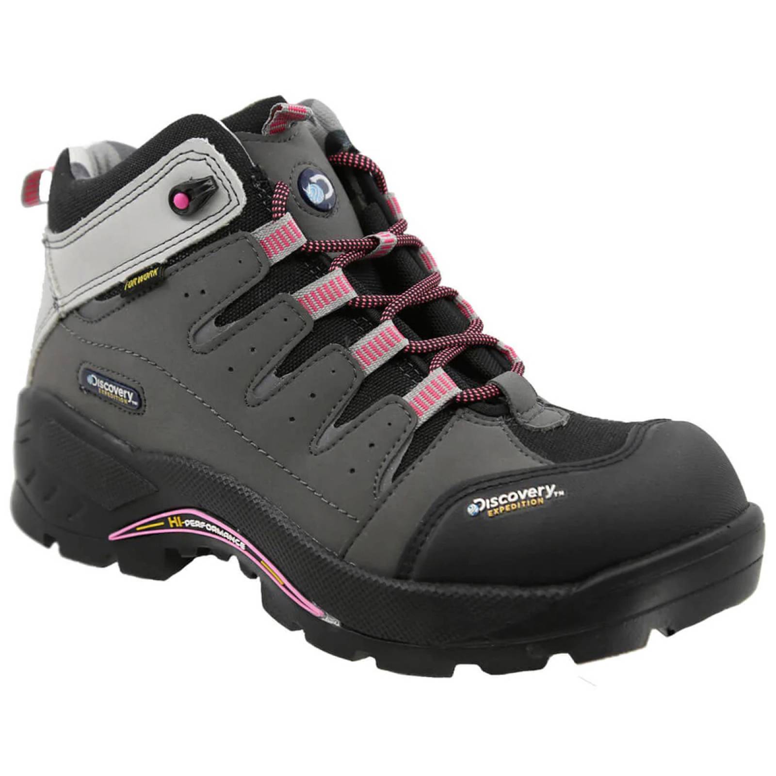 Botas Hiking Dama Discovery Expedition 1958 Con Casquillo Gris Rosa