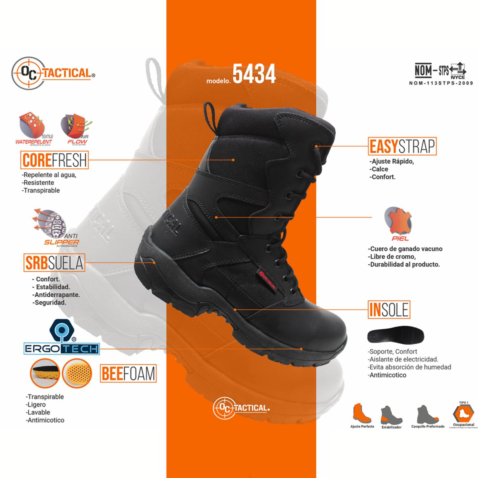 Botas Tácticas De Seguridad Militar Oc Tactical 5434 Negro