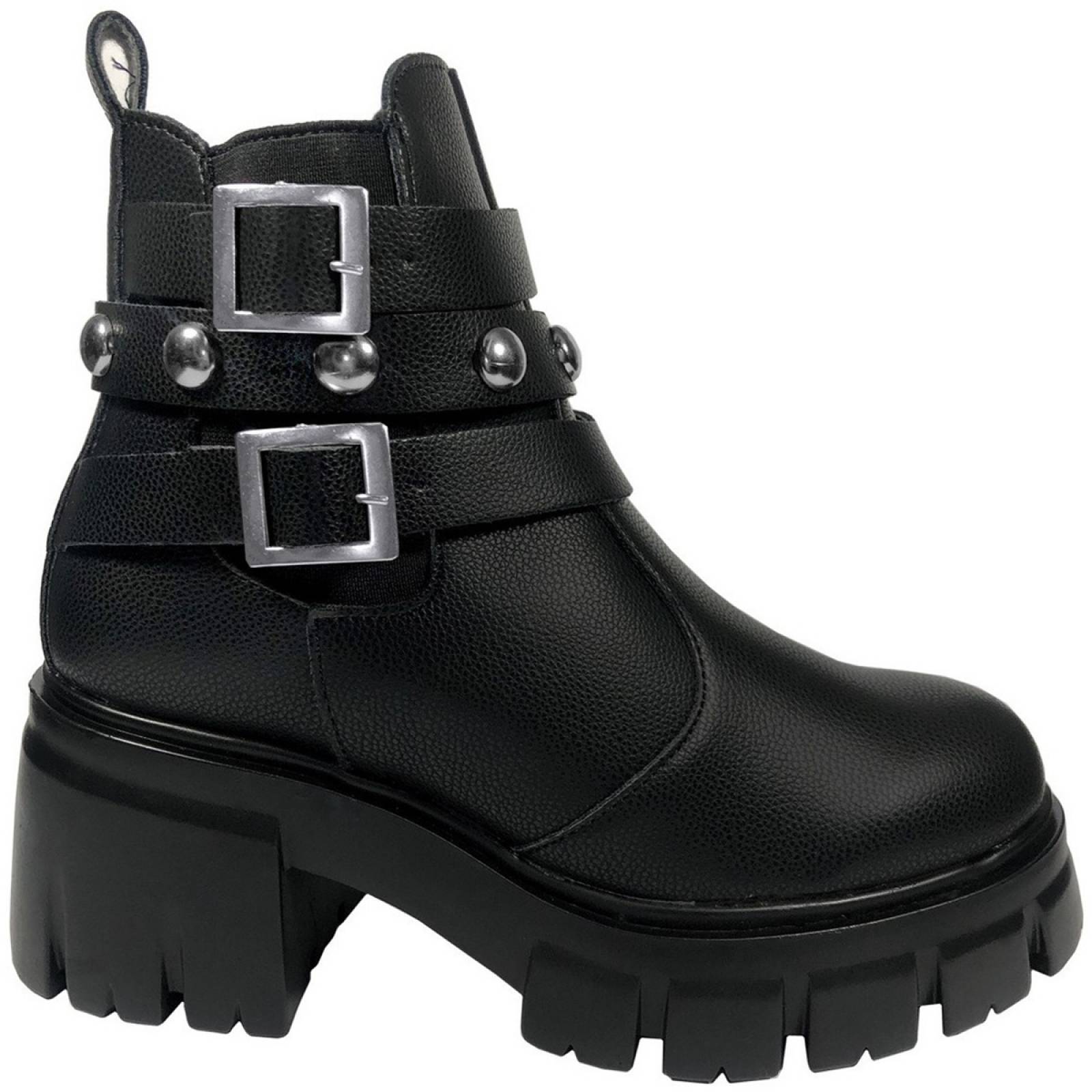 Bota Combat Suela Gruesa Track Chunky Para Mujer De Moda Negro 4026