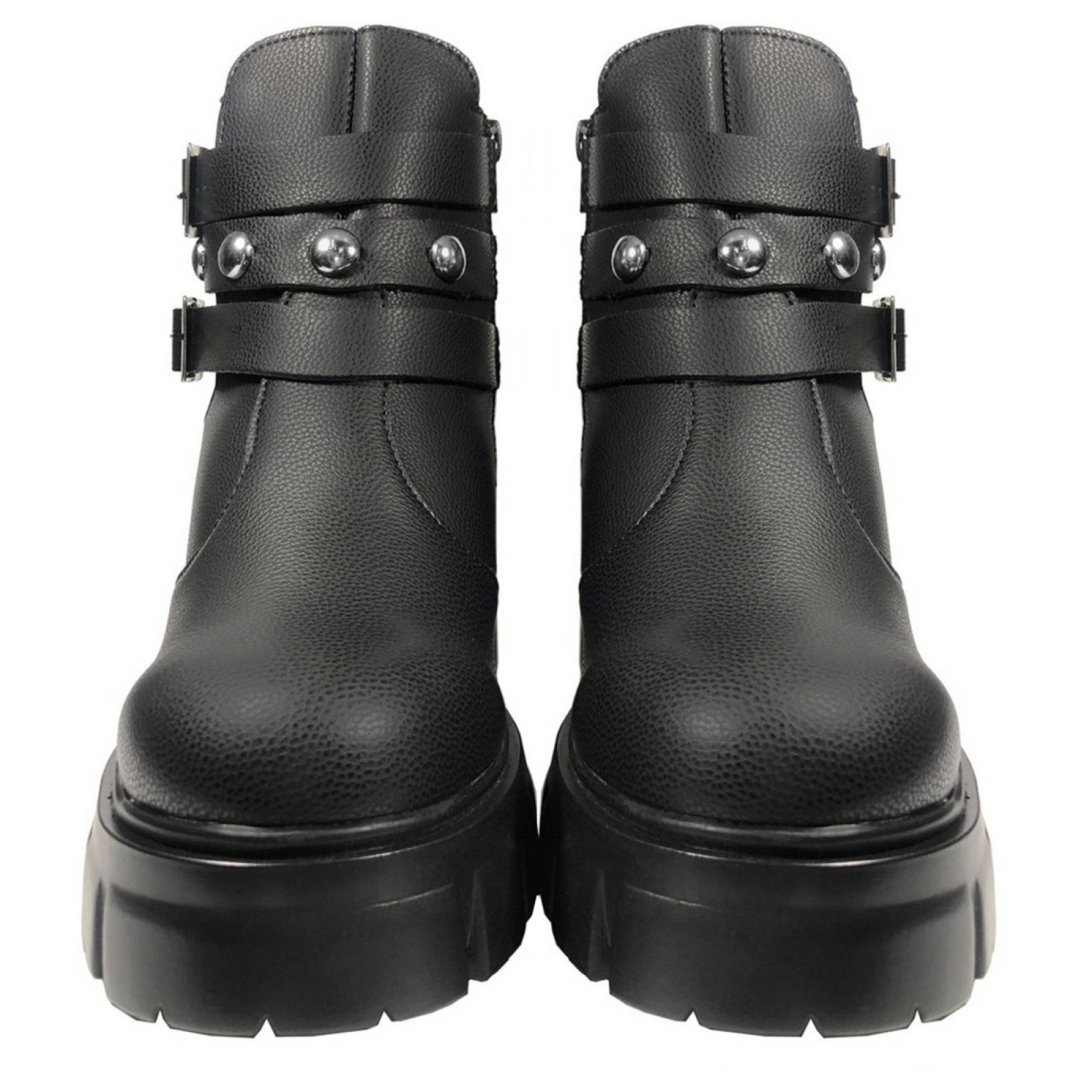 Bota Combat Suela Gruesa Track Chunky Para Mujer De Moda Negro 4026
