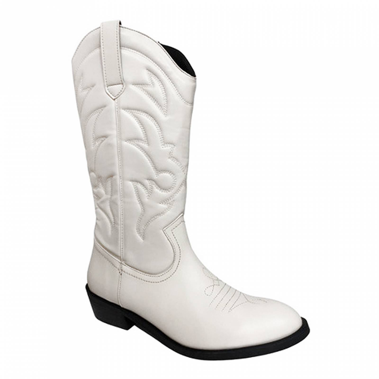 Bota Larga Blanca Vaquera De Punta Tb Tacón Cm Para Dama Latte 4006