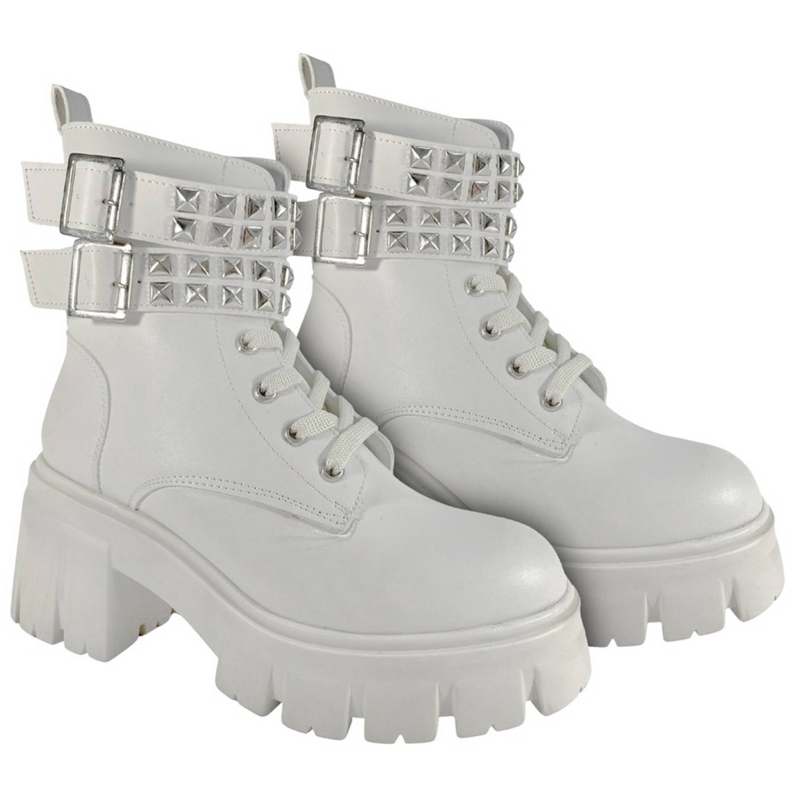 Botas Combat Dama De Plataforma Con Estoperoles Models 4001 Latte