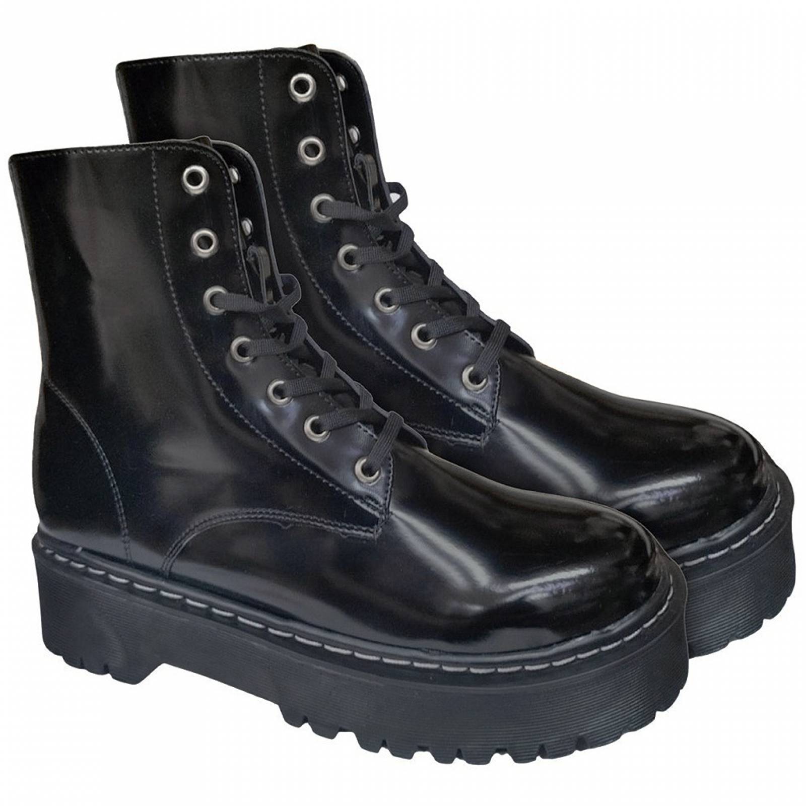 Botas Rockeras Combat Plataforma Para Dama Militares De Moda Camaleon Negro 2711